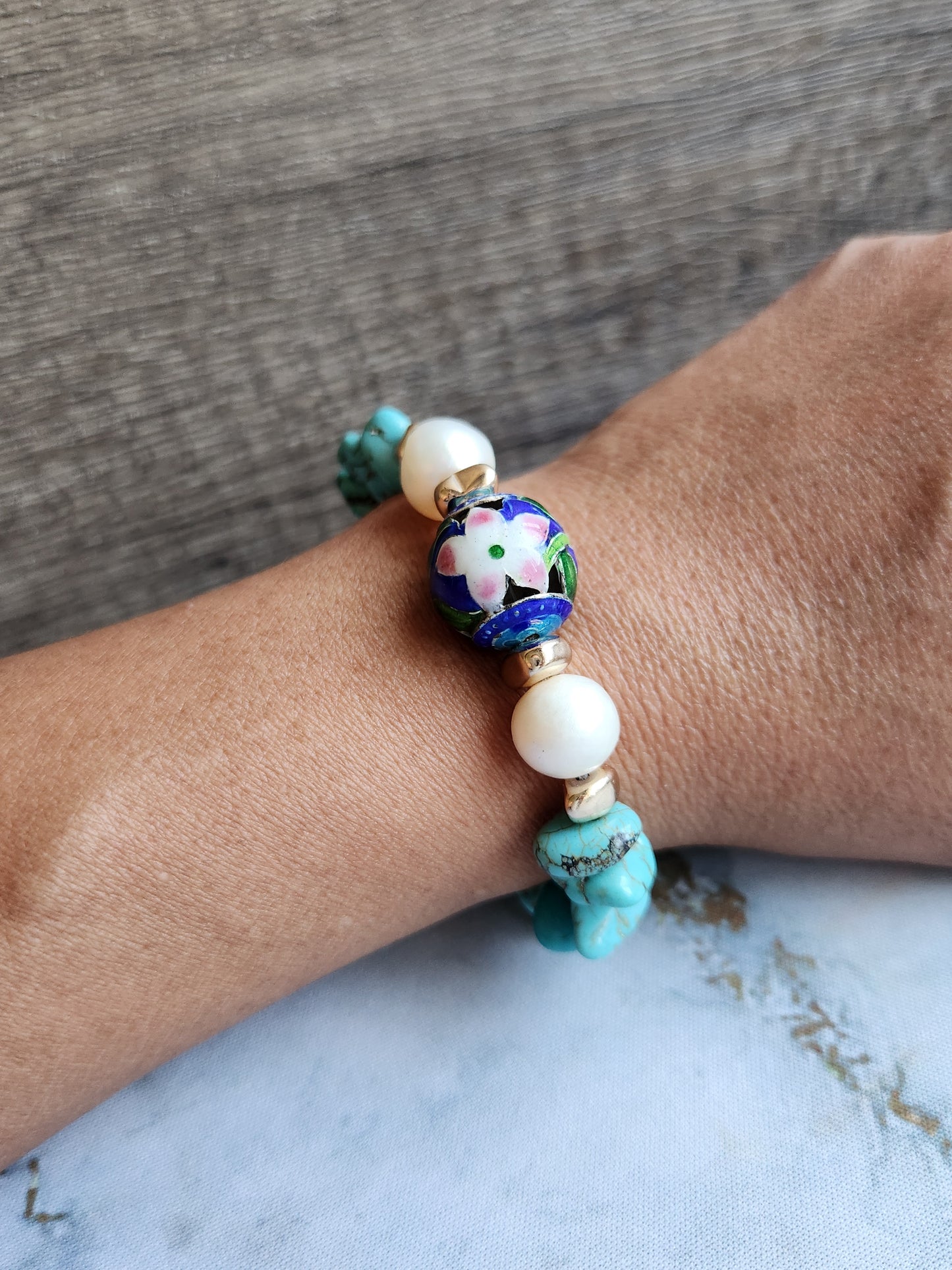 Anak Pearl and Turquoise Peranakan Bracelet