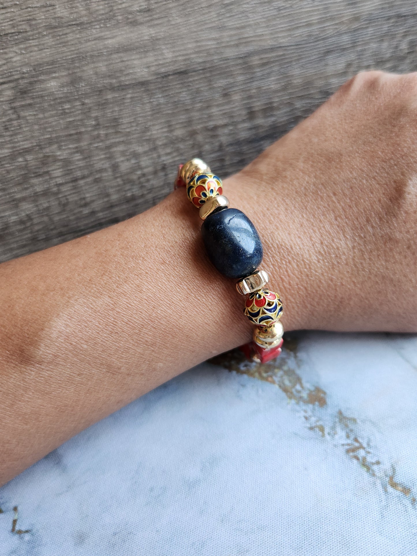 Anak Red Jasper and Lapis Lazuli Peranakan Bracelet