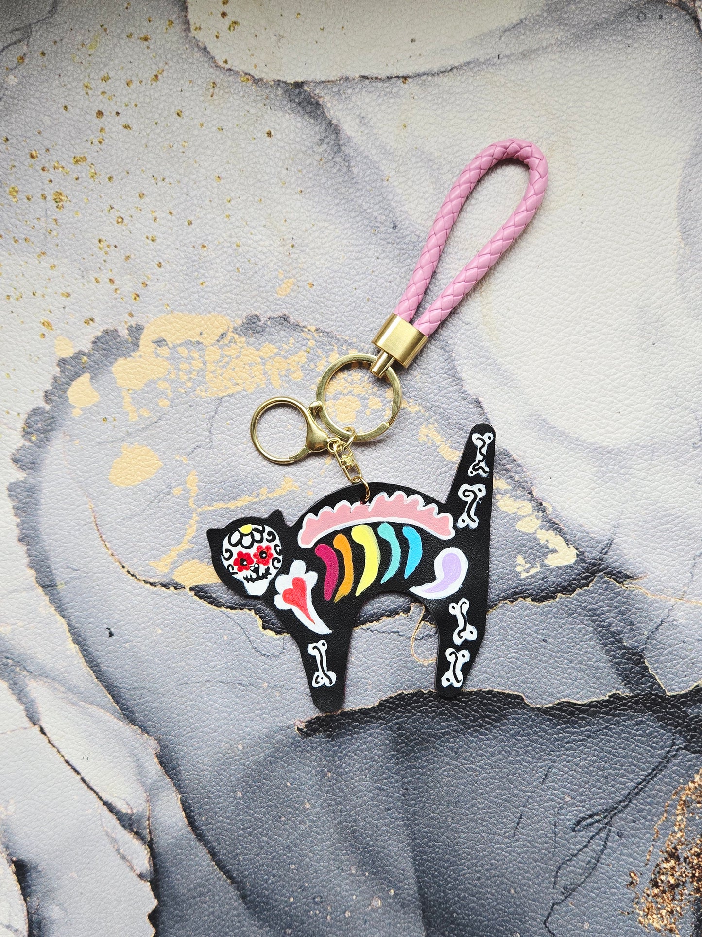 Sugar Skull Cat Bag Charm