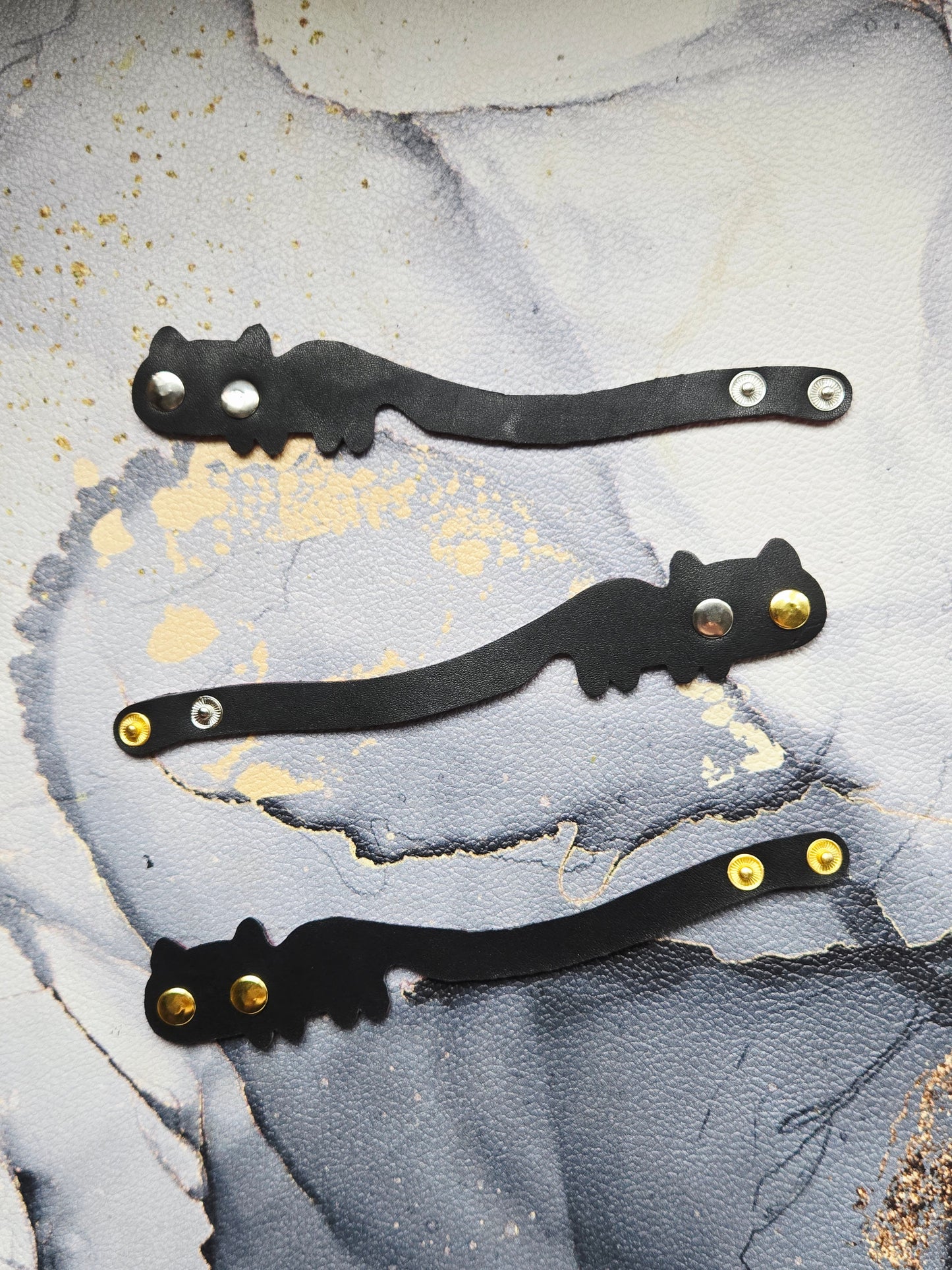 Leather Black Cat Bracelet Cuff