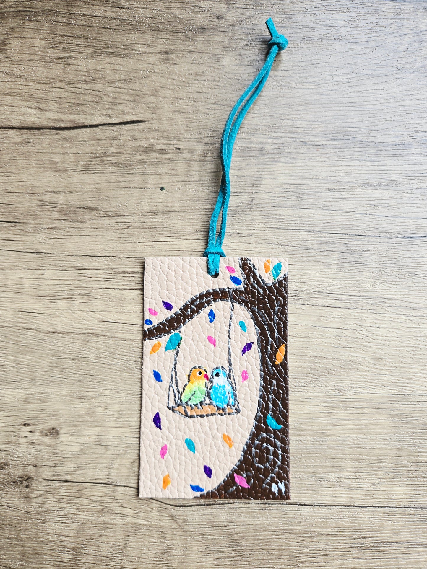 Into the Woods Love Birds Leather Bookmark