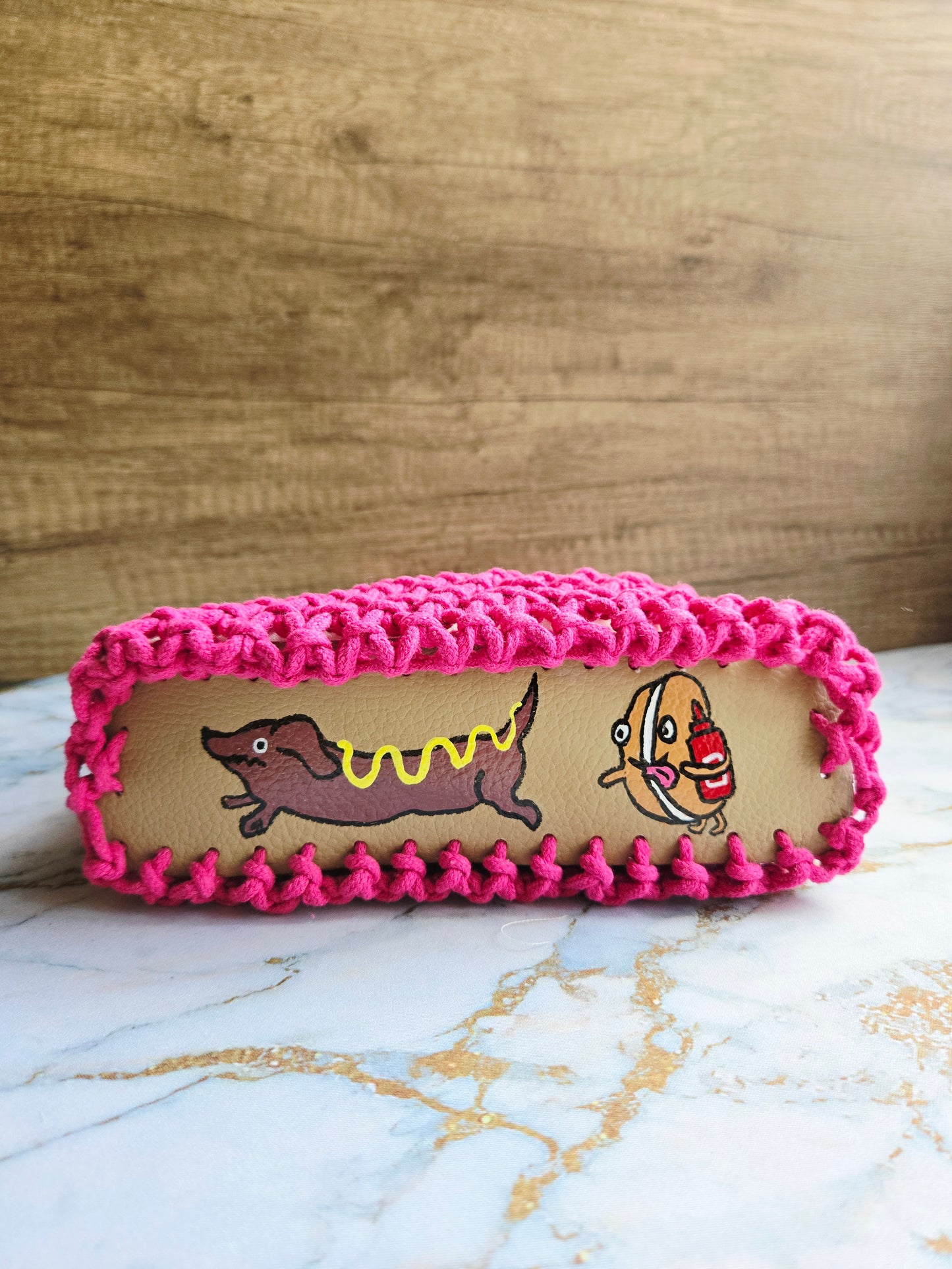 The Knotty Secret Society - Pink Macramé Bun Chase Dog