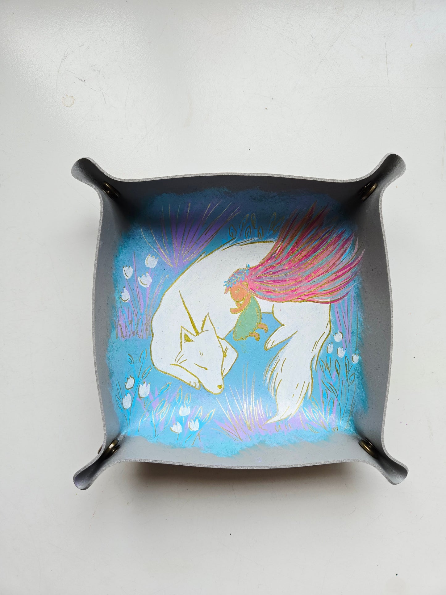 Grey Dogicorn and Girl Patronus Trinket Tray