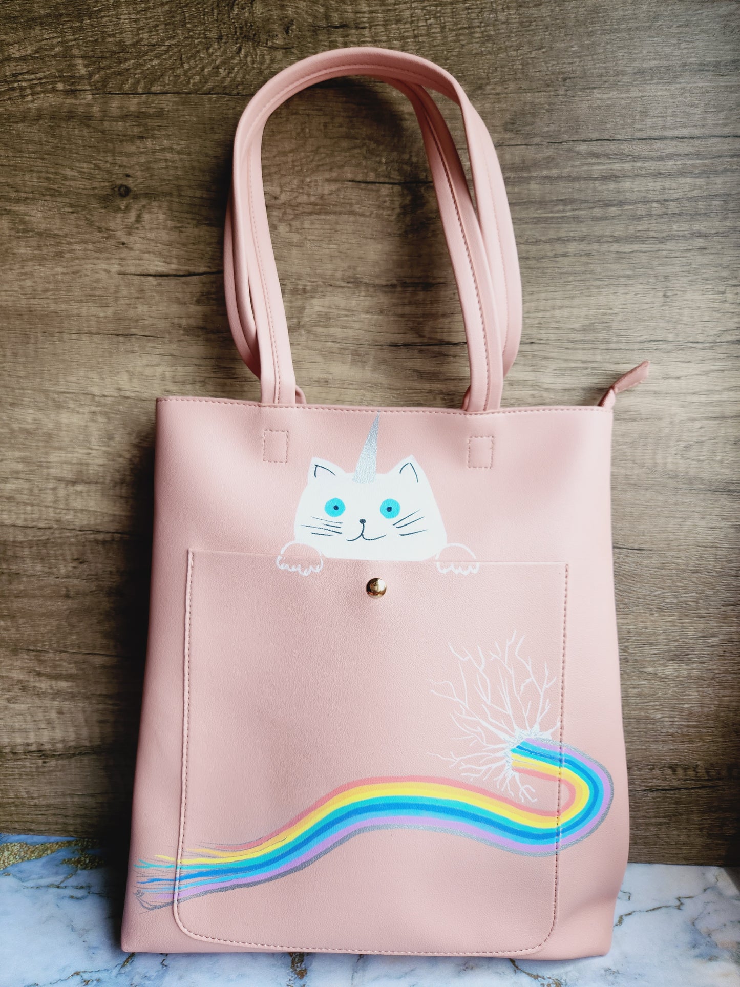 Painted blush pink tote bag