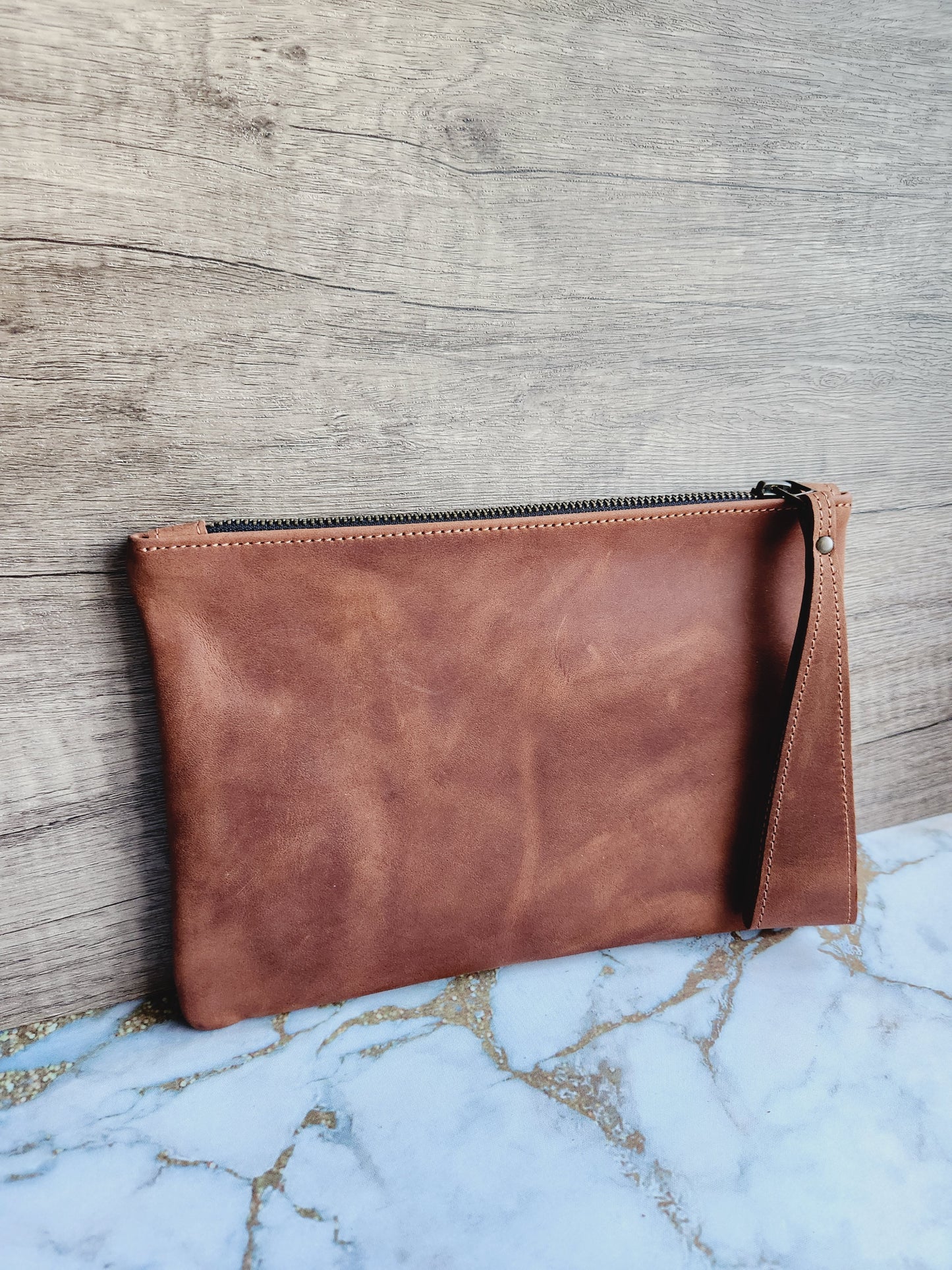 Handmade leather pouch/wristlet (option of custom painting)