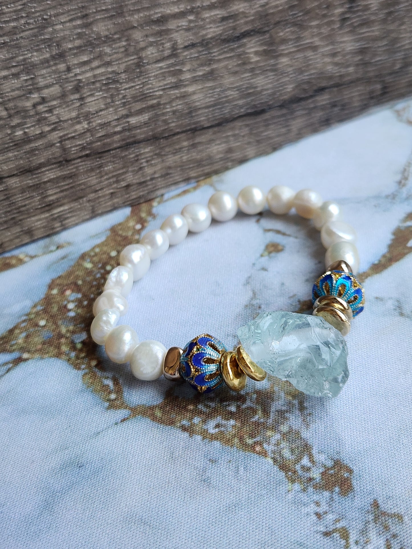 Anak Pearl and Aquamarine Peranakan Bracelet
