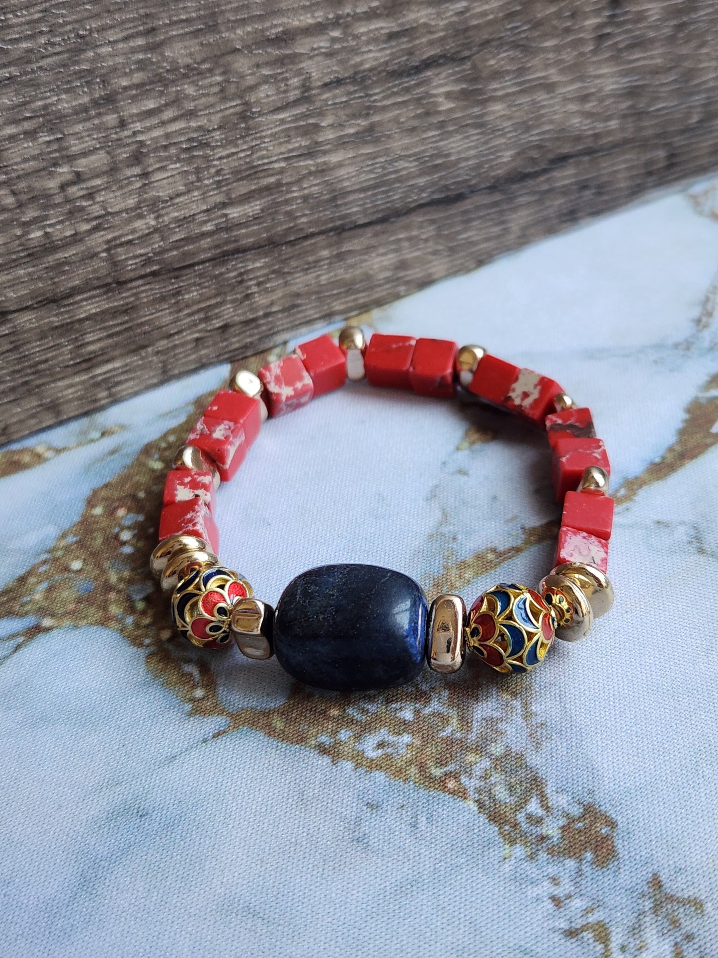 Anak Red Jasper and Lapis Lazuli Peranakan Bracelet