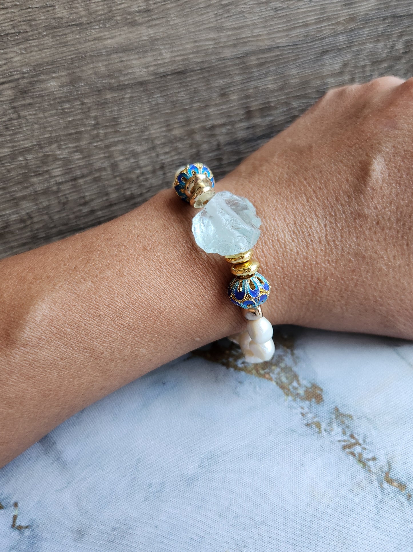 Anak Pearl and Aquamarine Peranakan Bracelet