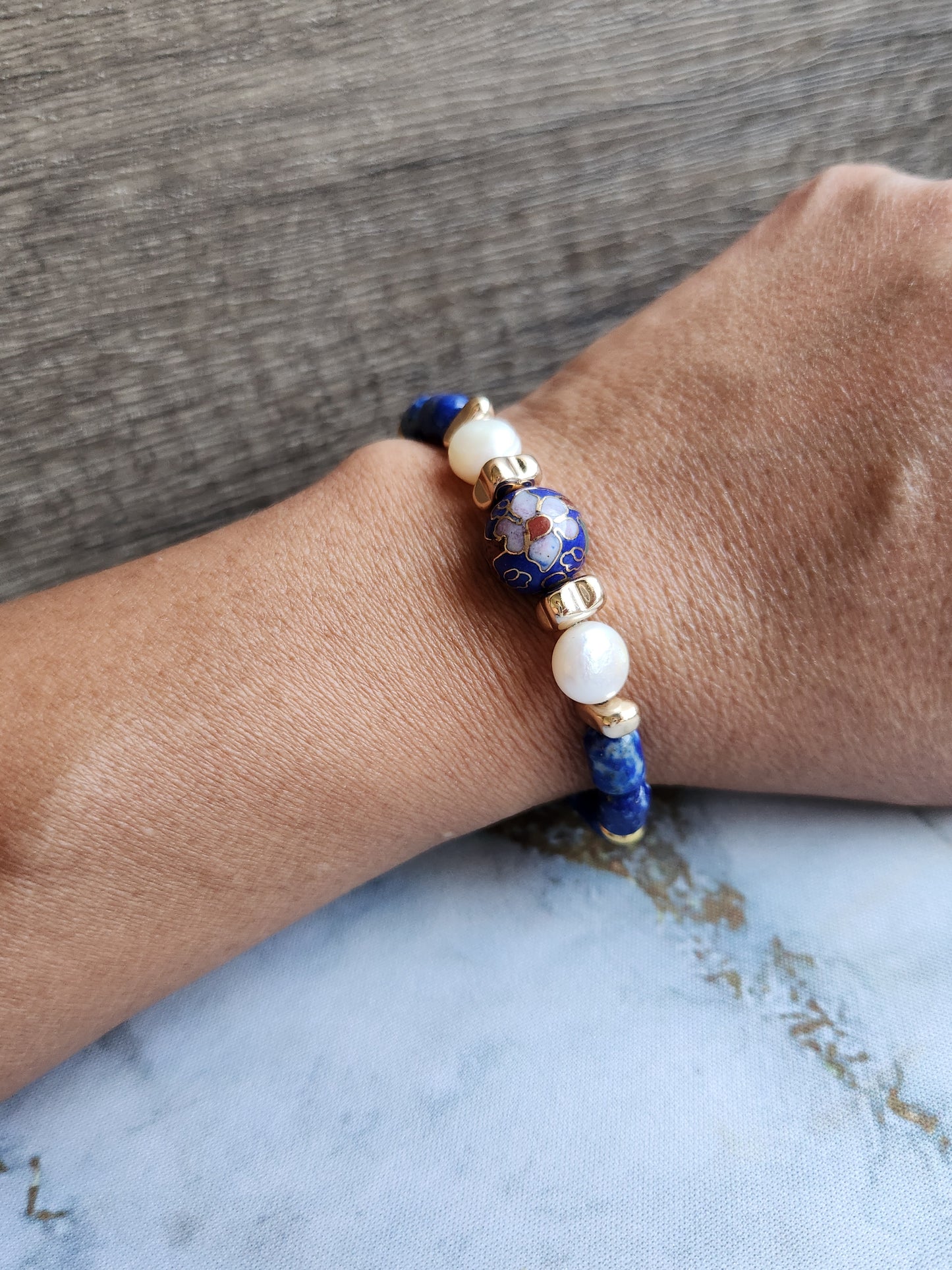 Anak Pearl and Lapis Lazuli Peranakan Bracelet