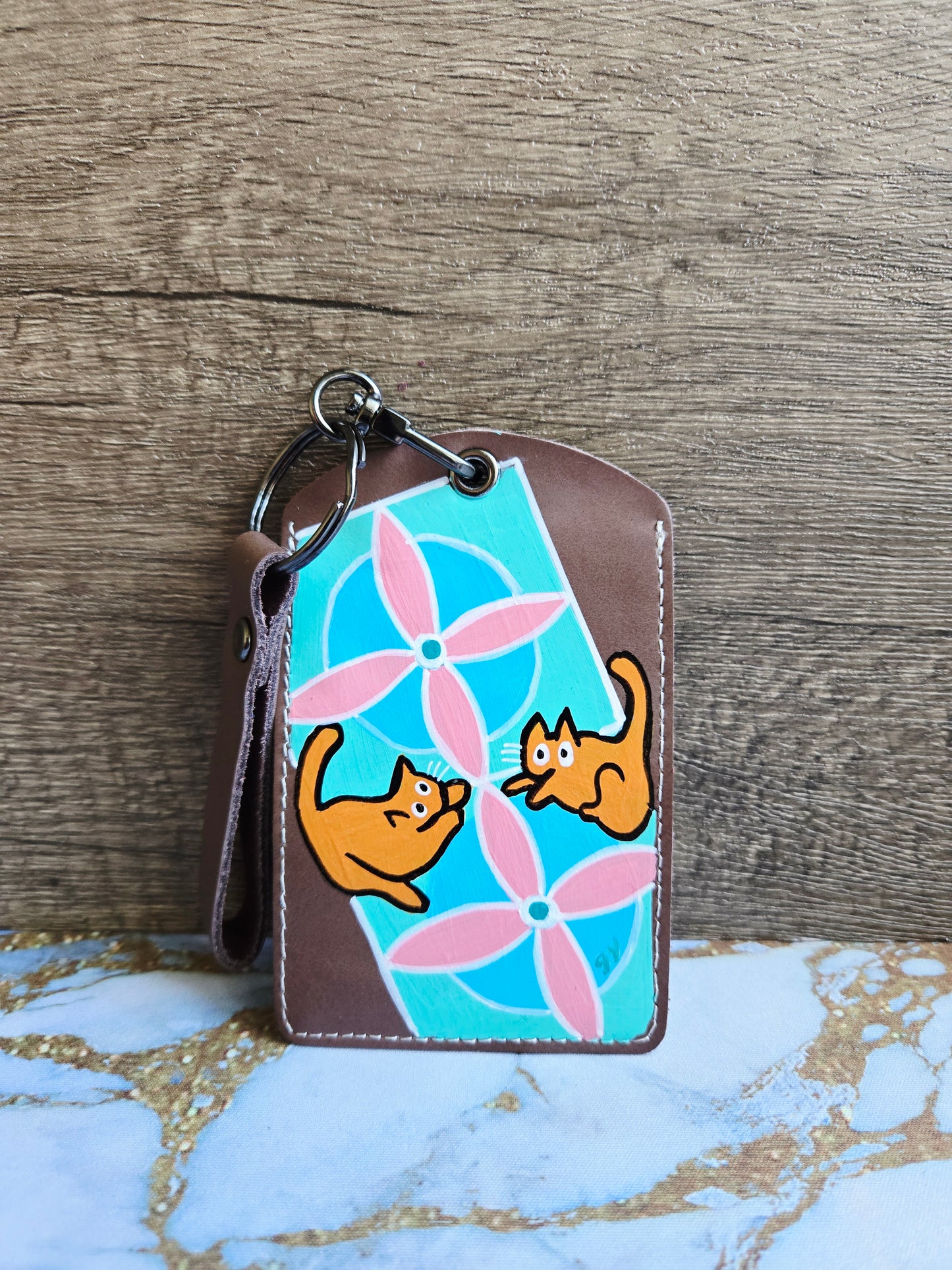 Anak Cat Peranakan Tile Brown Lanyard Card Holder