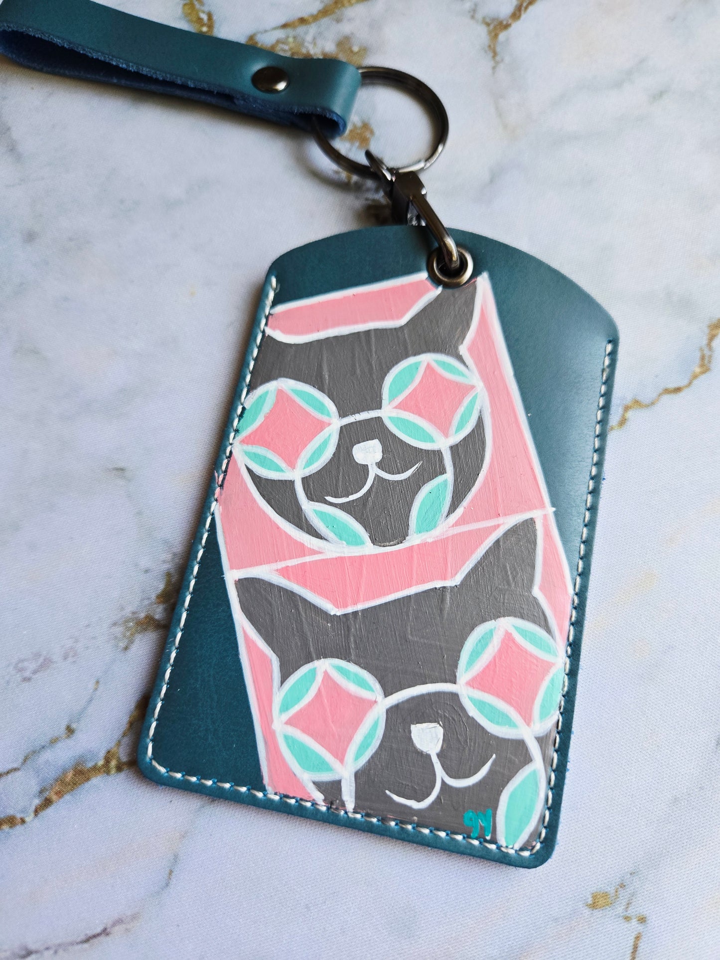 Anak Cat Peranakan Tile Blue Lanyard Card Holder