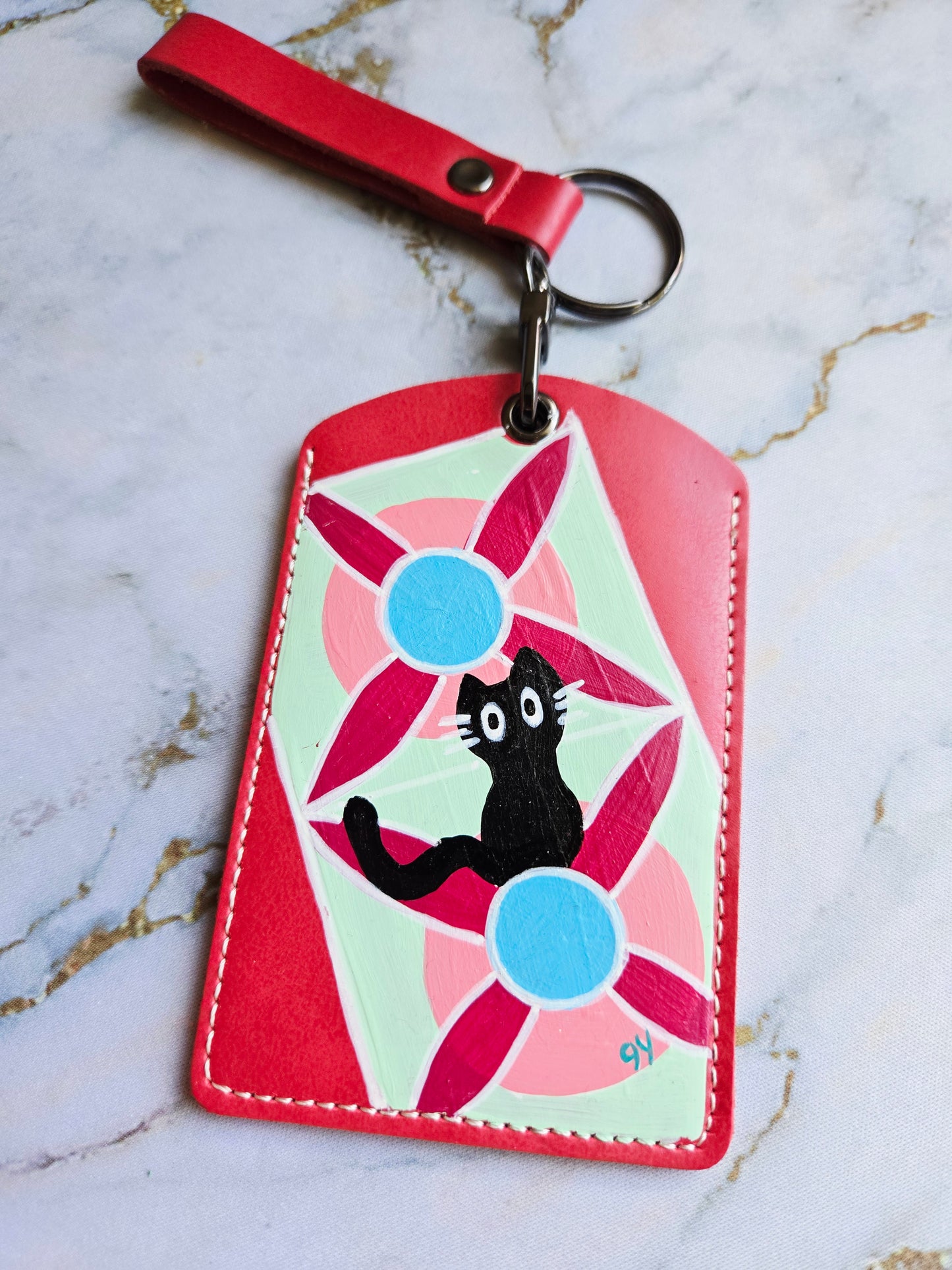 Anak Cat Peranakan Tile Red Lanyard Card Holder