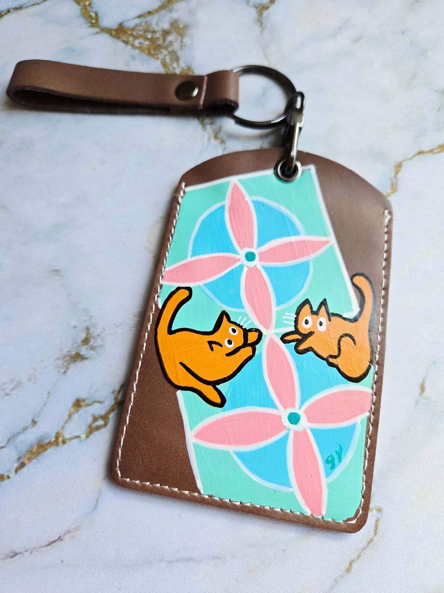 Anak Cat Peranakan Tile Brown Lanyard Card Holder