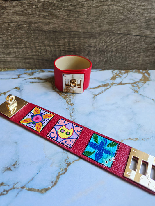 Anak Peranakan Cat Tile Red Bracelet