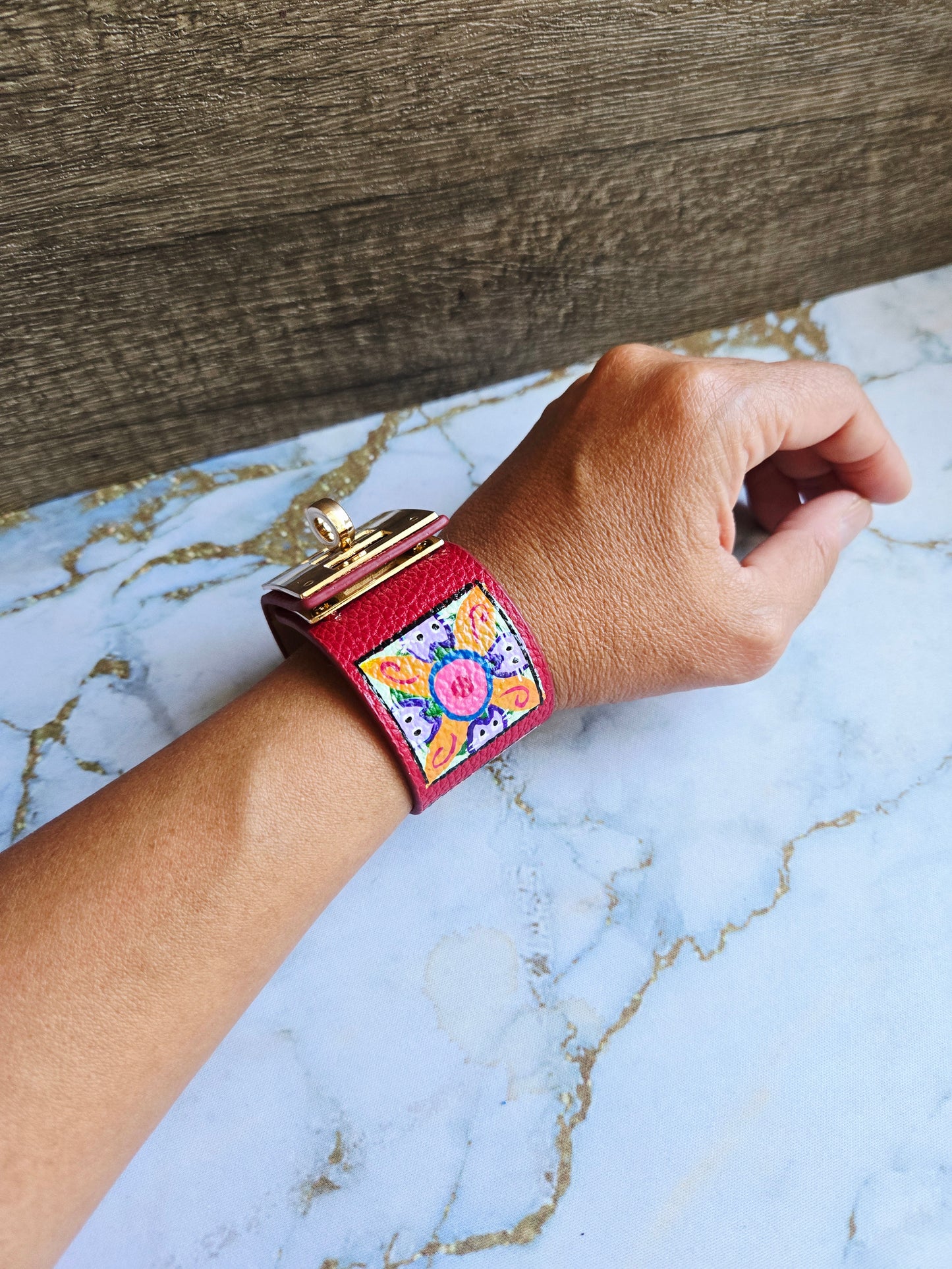 Anak Peranakan Cat Tile Red Bracelet