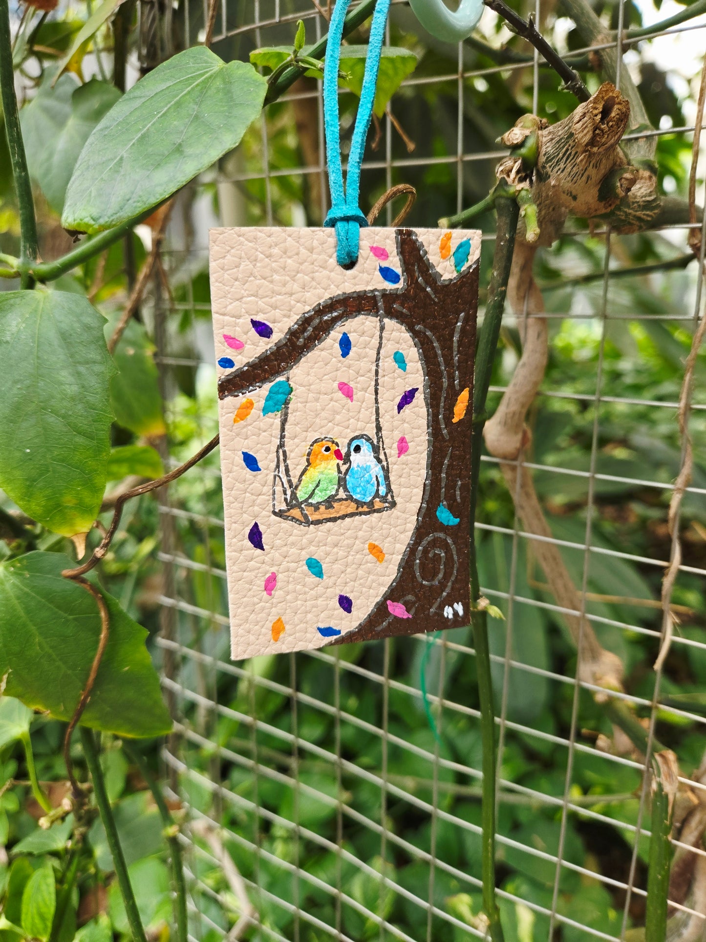 Into the Woods Love Birds Leather Bookmark