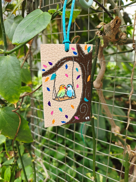 Into the Woods Love Birds Leather Bookmark