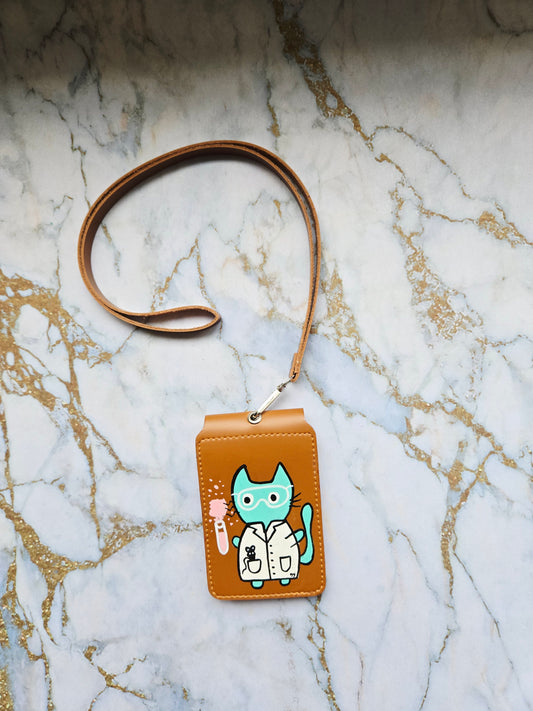 Scientist Cat Lanyard Card Holder