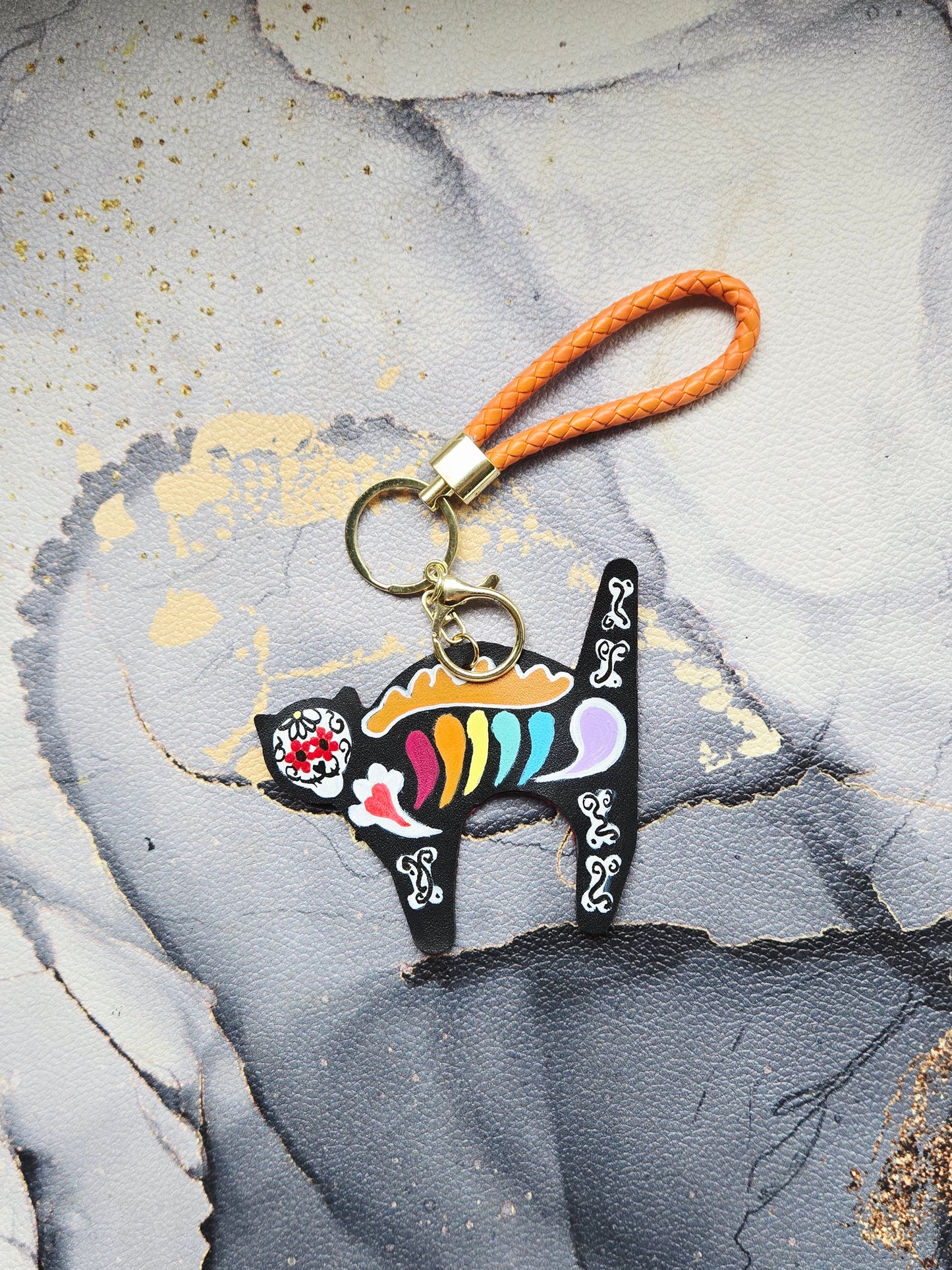 Sugar Skull Cat Bag Charm