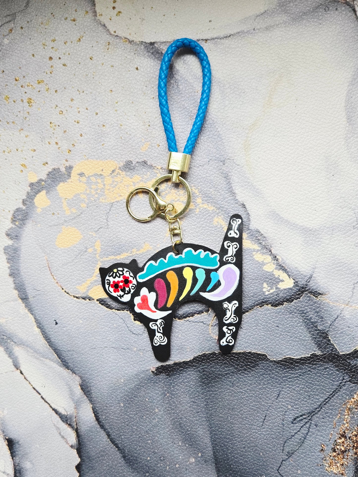 Sugar Skull Cat Bag Charm