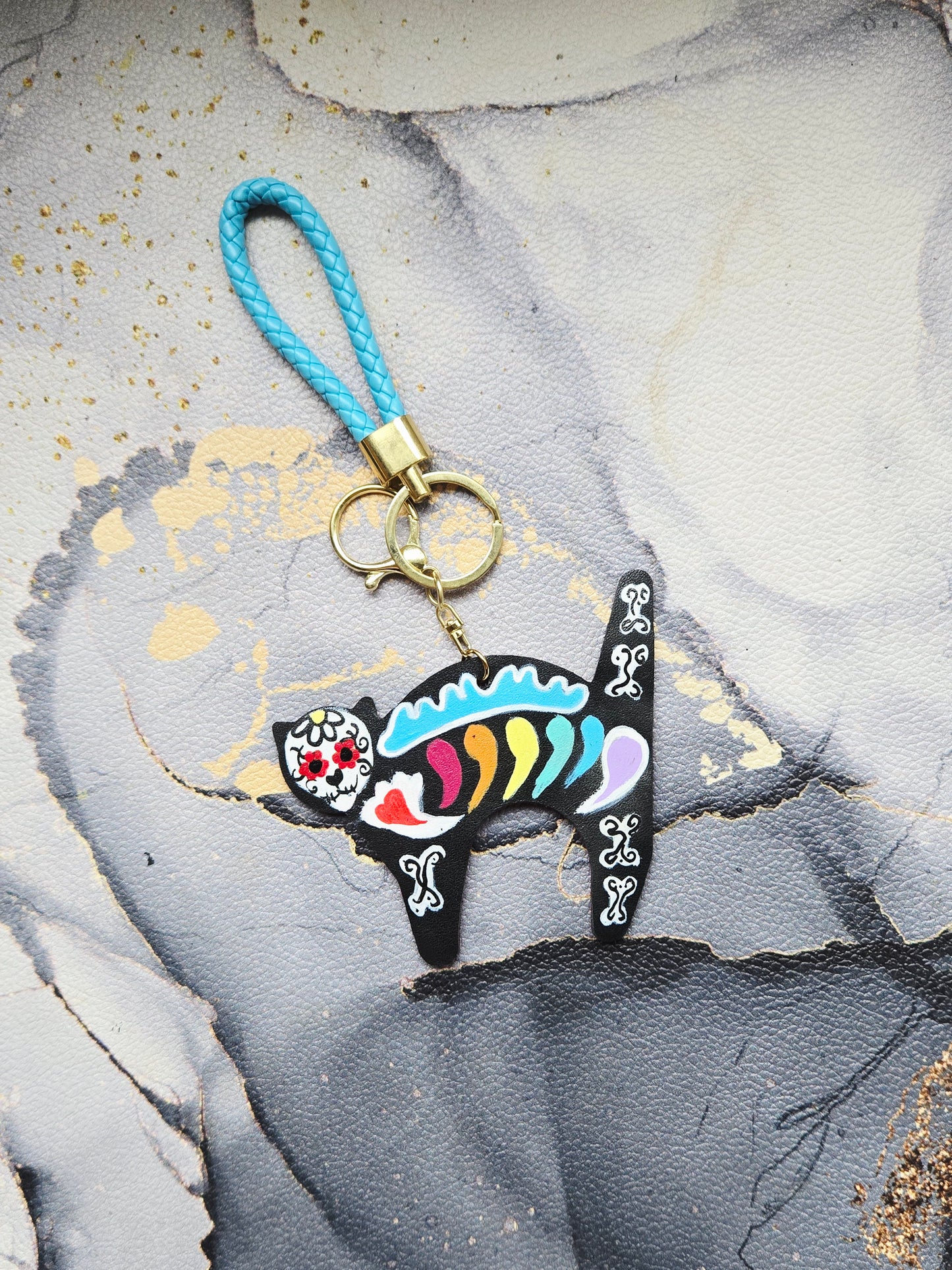 Sugar Skull Cat Bag Charm