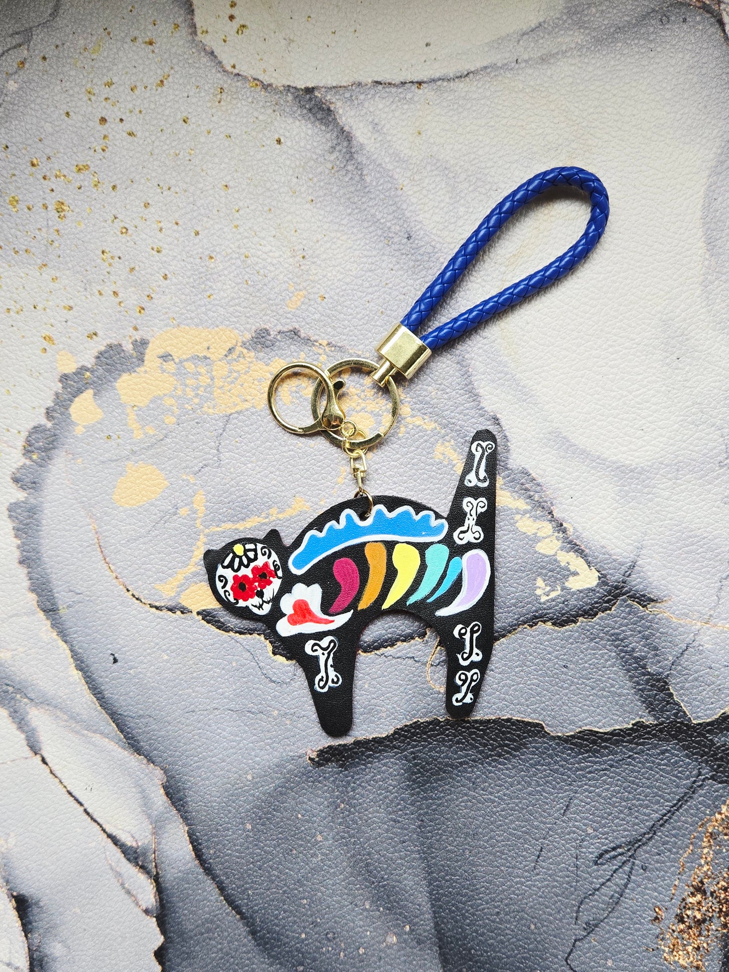 Sugar Skull Cat Bag Charm