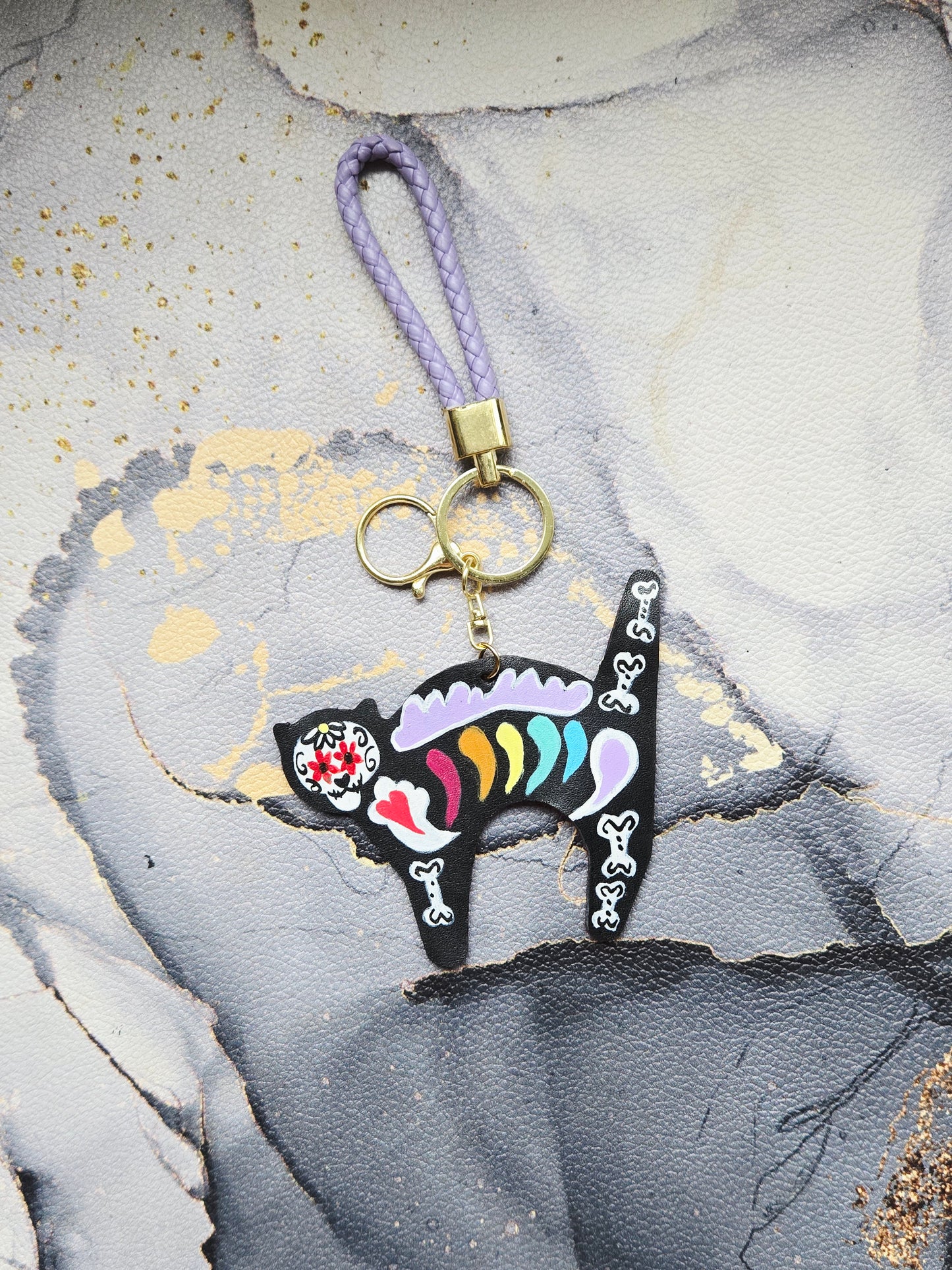 Sugar Skull Cat Bag Charm