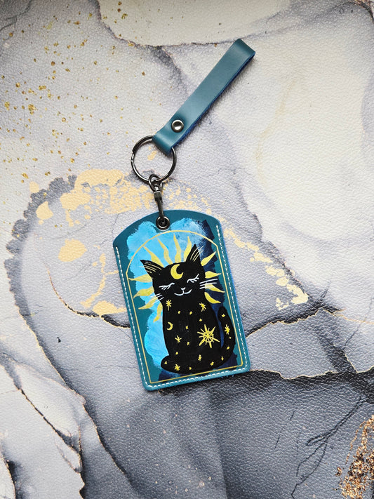 Tarot Cat Steel Blue Lanyard Card Holder