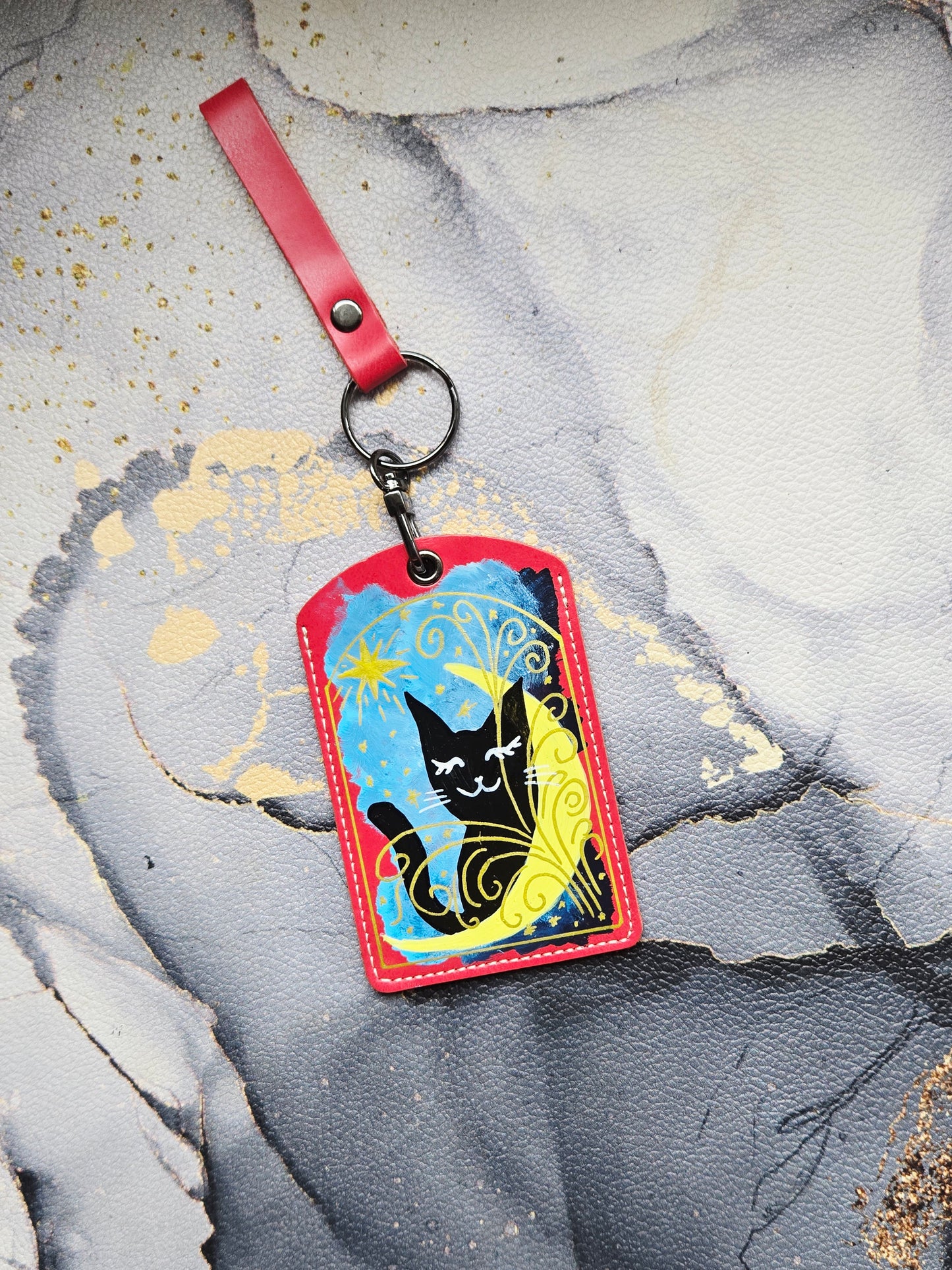Tarot Cat Red Lanyard Card Holder
