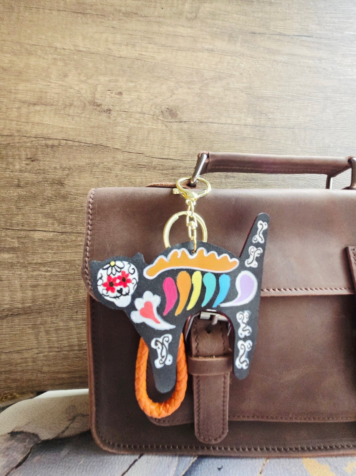 Sugar Skull Cat Bag Charm