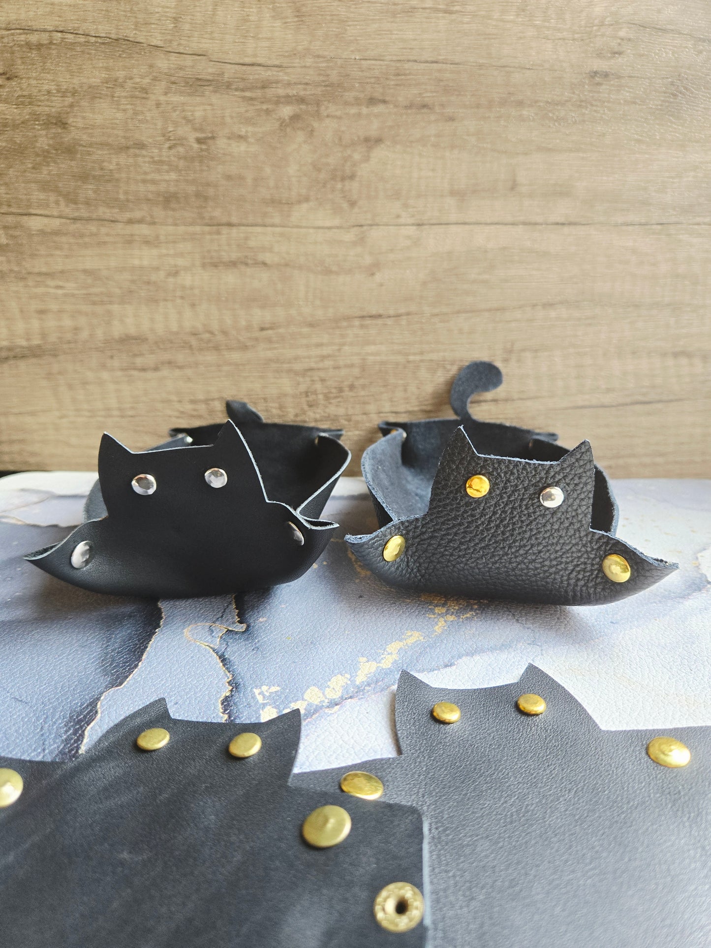 Leather Black Cat Collapsible Trays
