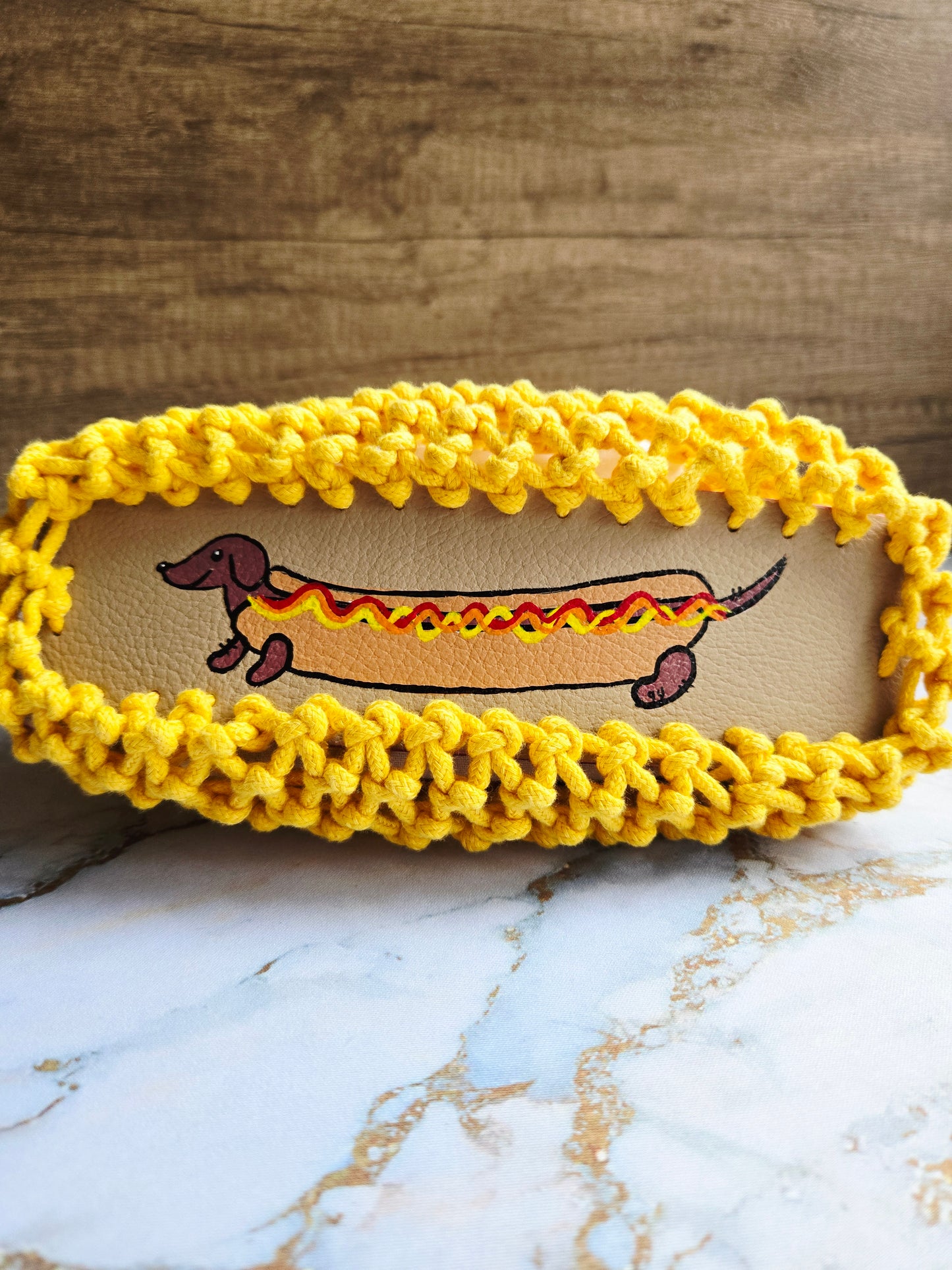 The Knotty Secret Society - Yellow Macramé Hotdog Bun