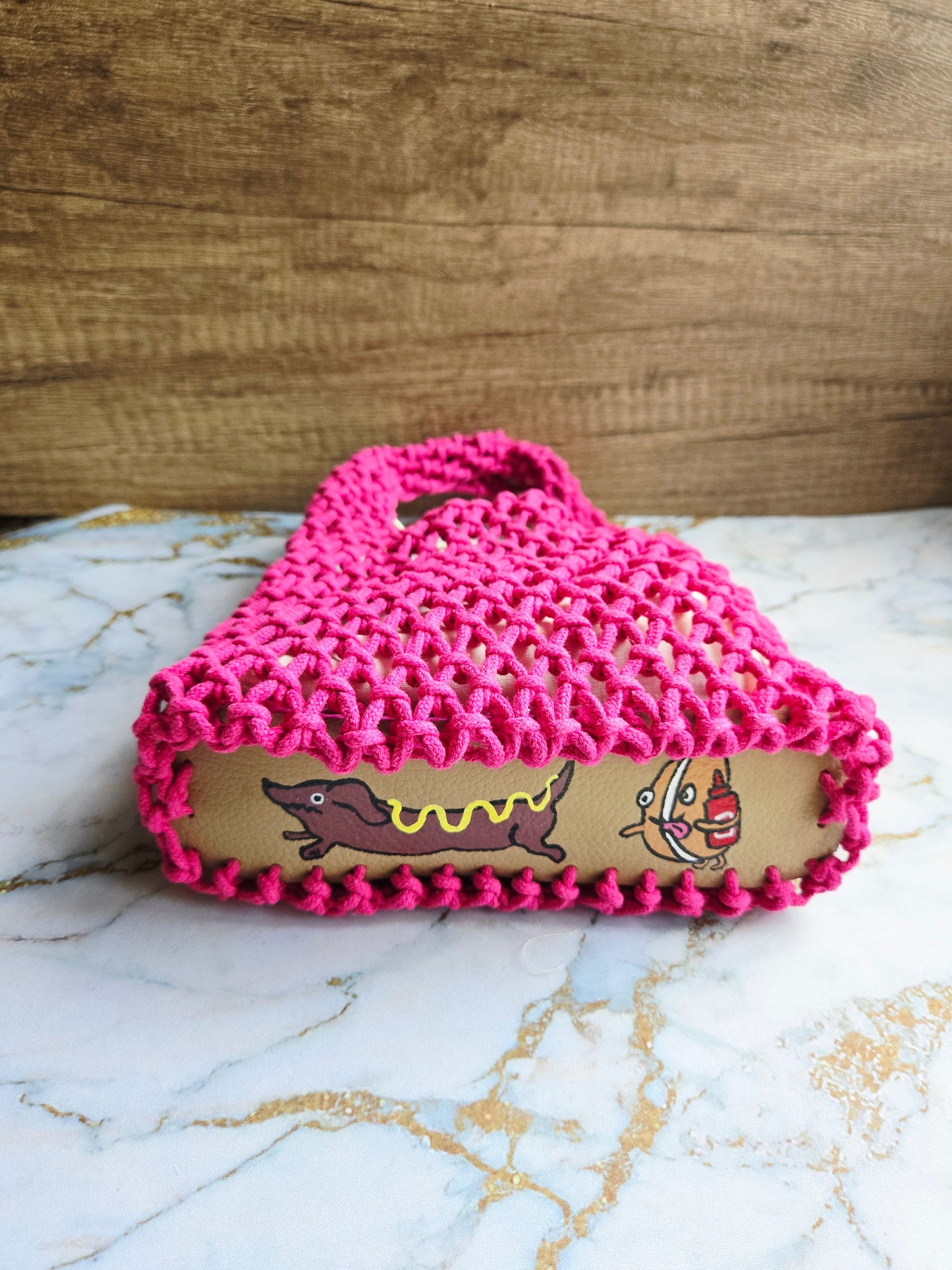 The Knotty Secret Society - Pink Macramé Bun Chase Dog