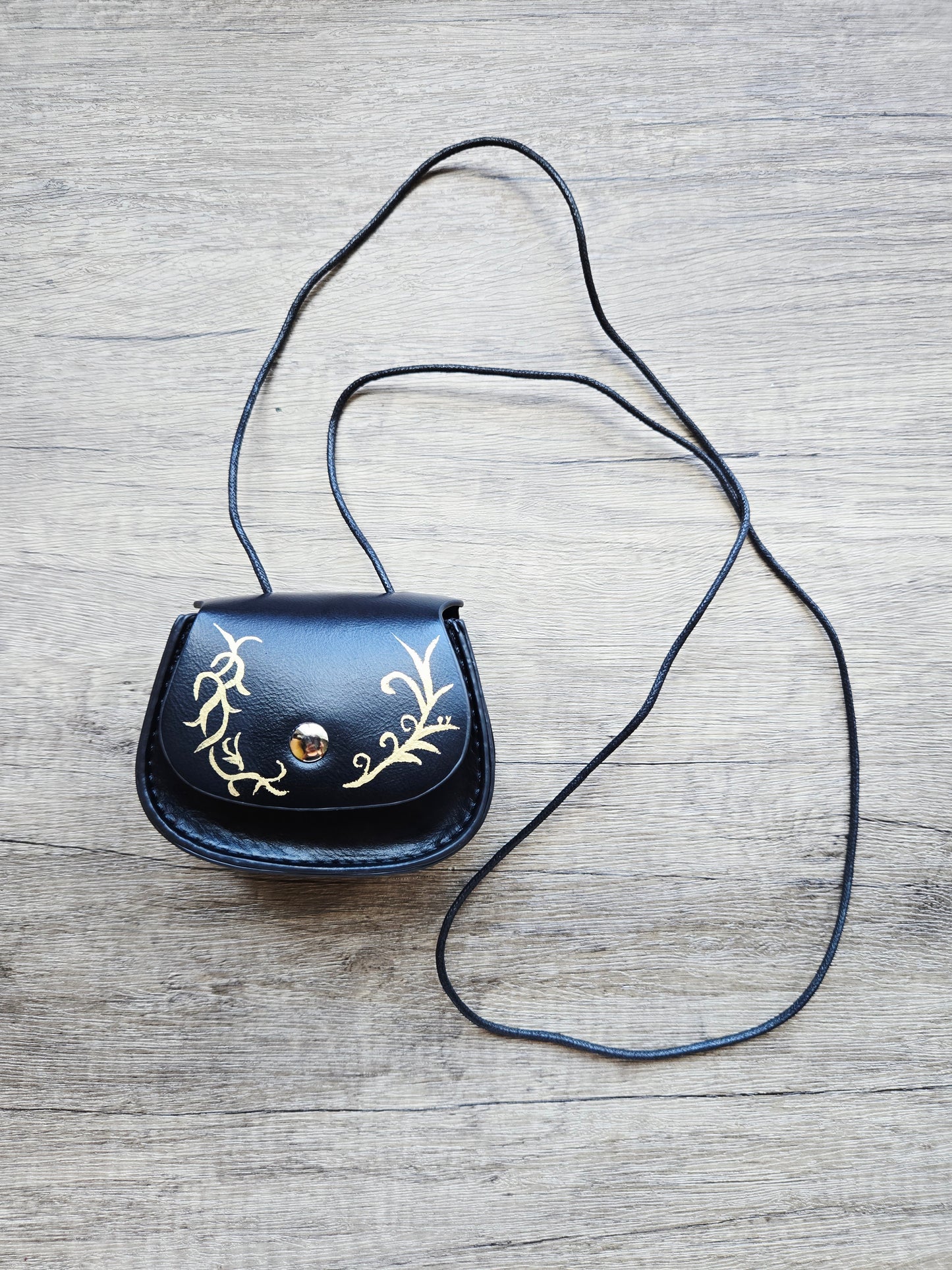 Handmade medieval black mini crossbody bag