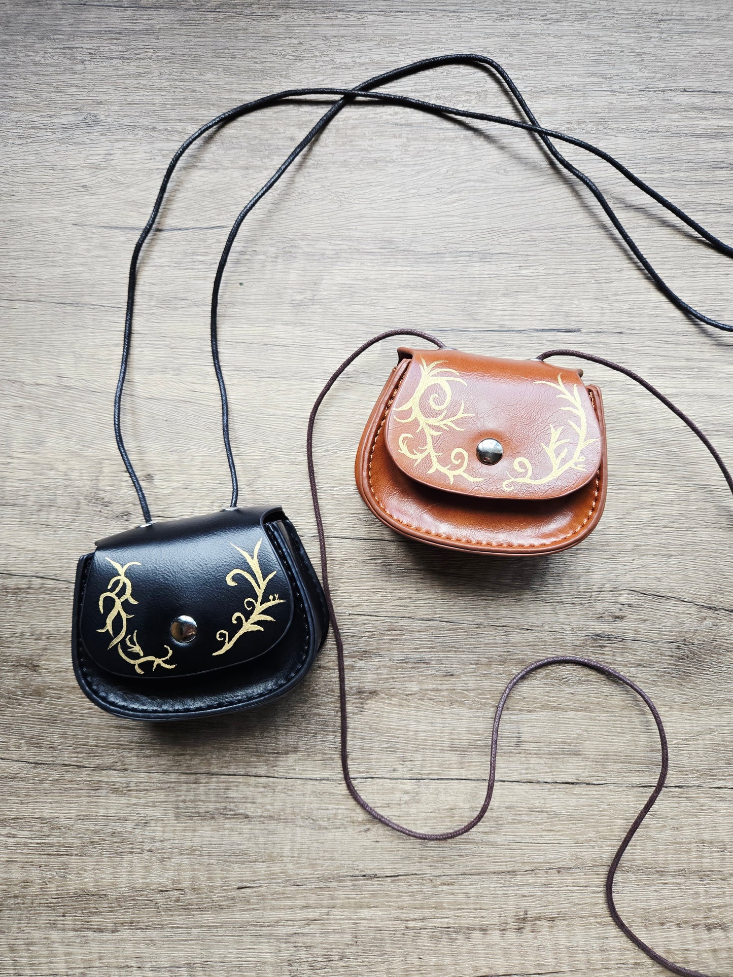 Handmade medieval brown mini crossbody bag