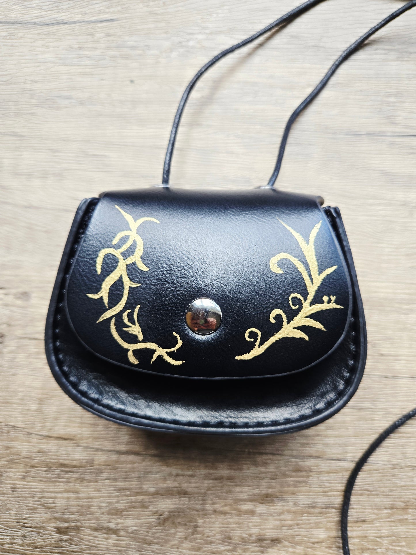 Handmade medieval black mini crossbody bag