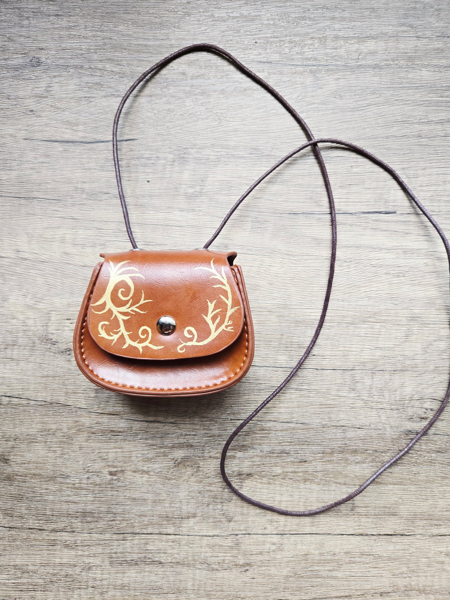 Handmade medieval brown mini crossbody bag