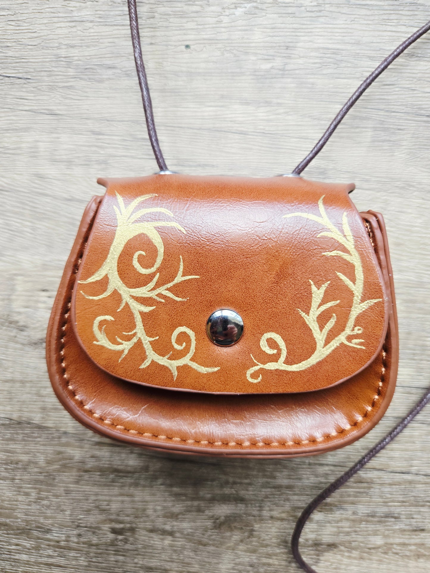 Handmade medieval brown mini crossbody bag
