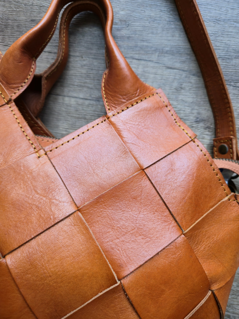 Handmade Leather Weave Basket Bag