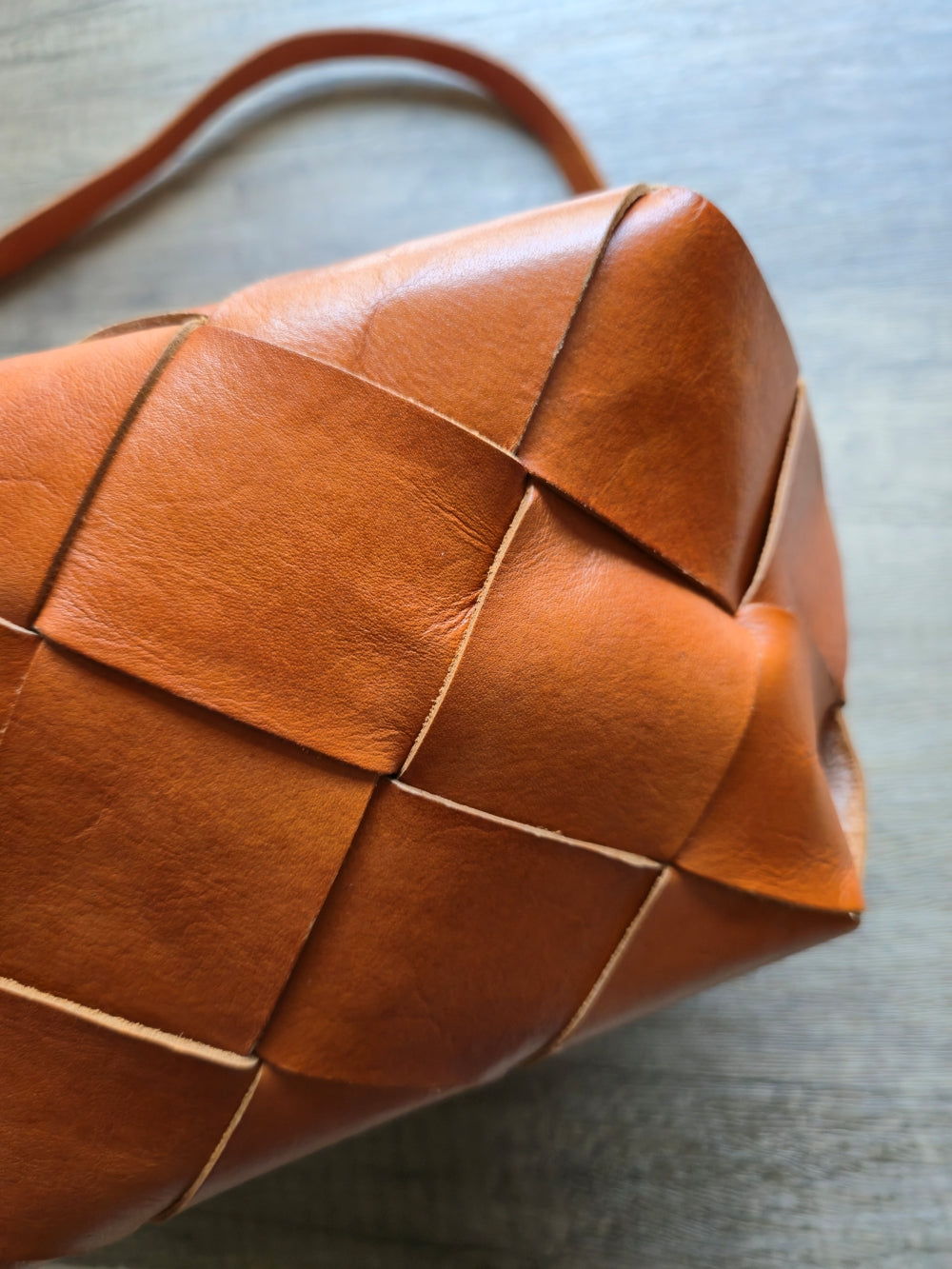 Handmade Leather Weave Basket Bag