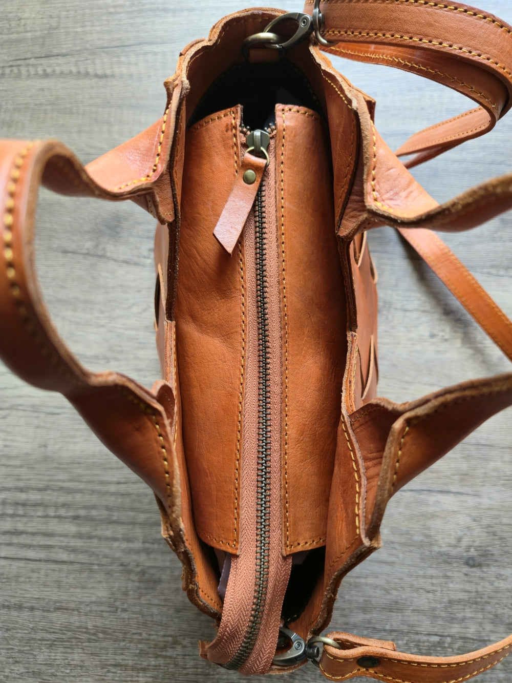 Handmade Leather Weave Basket Bag