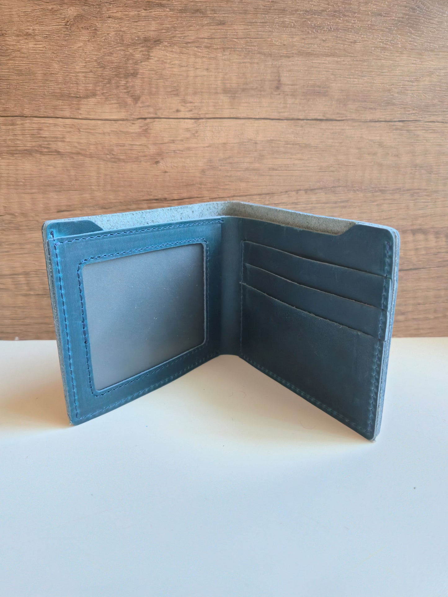 Handmade Blue Crazy Horse Leather Wallet