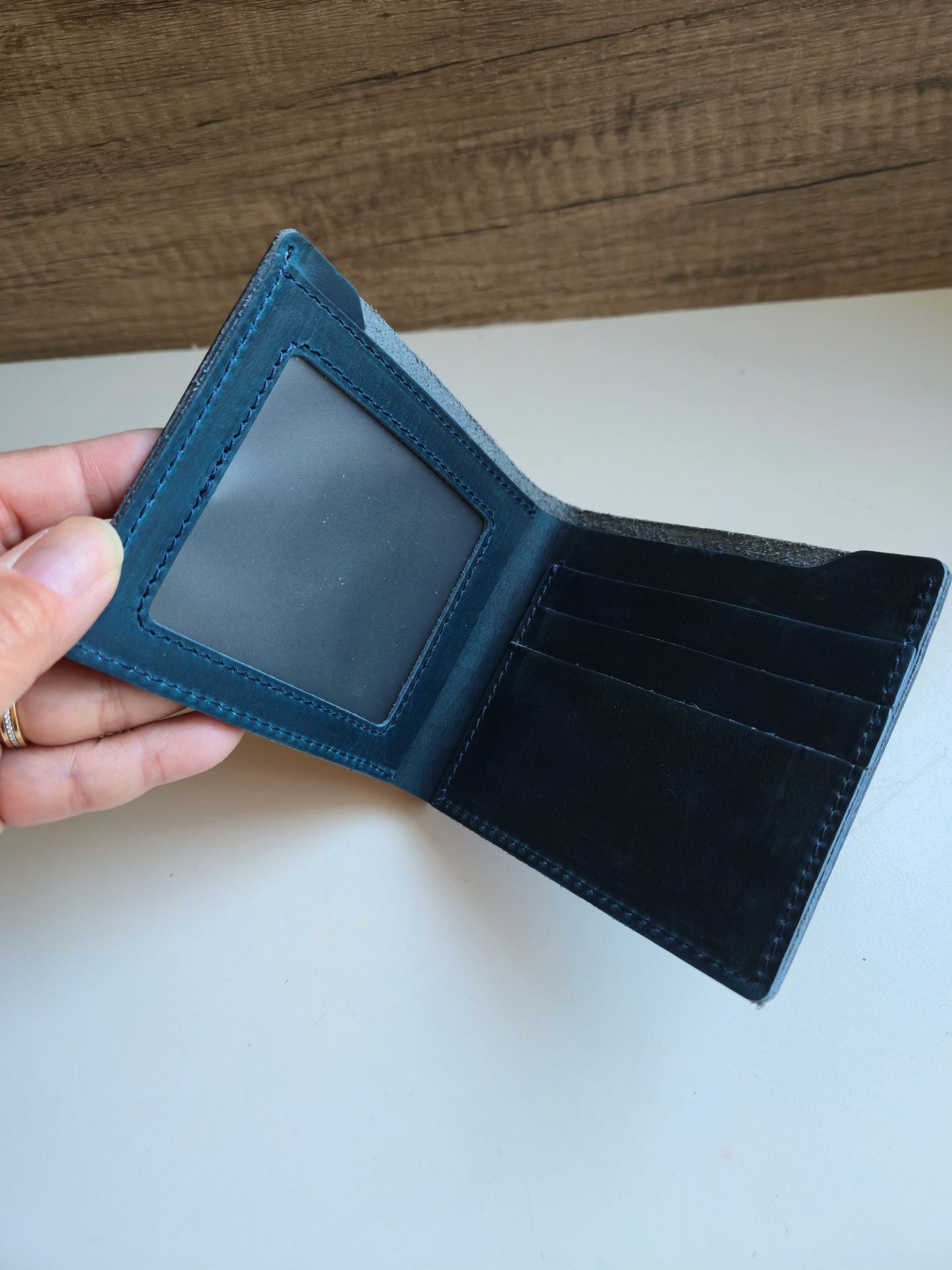 Handmade Blue Crazy Horse Leather Wallet