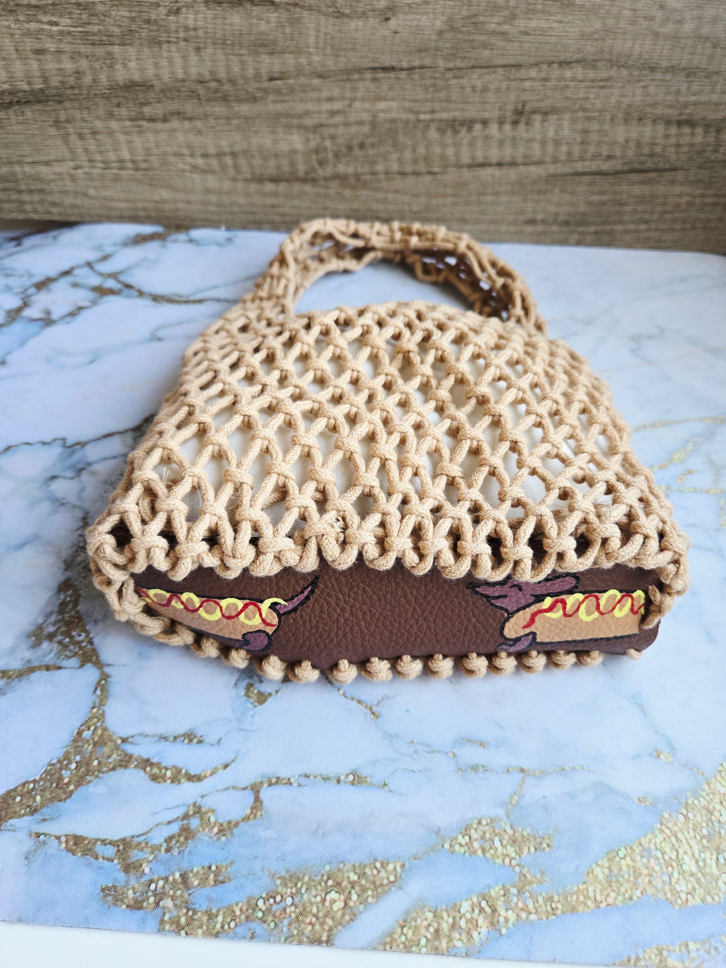The Knotty Secret Society - Light Brown Macramé Dog Chase tail