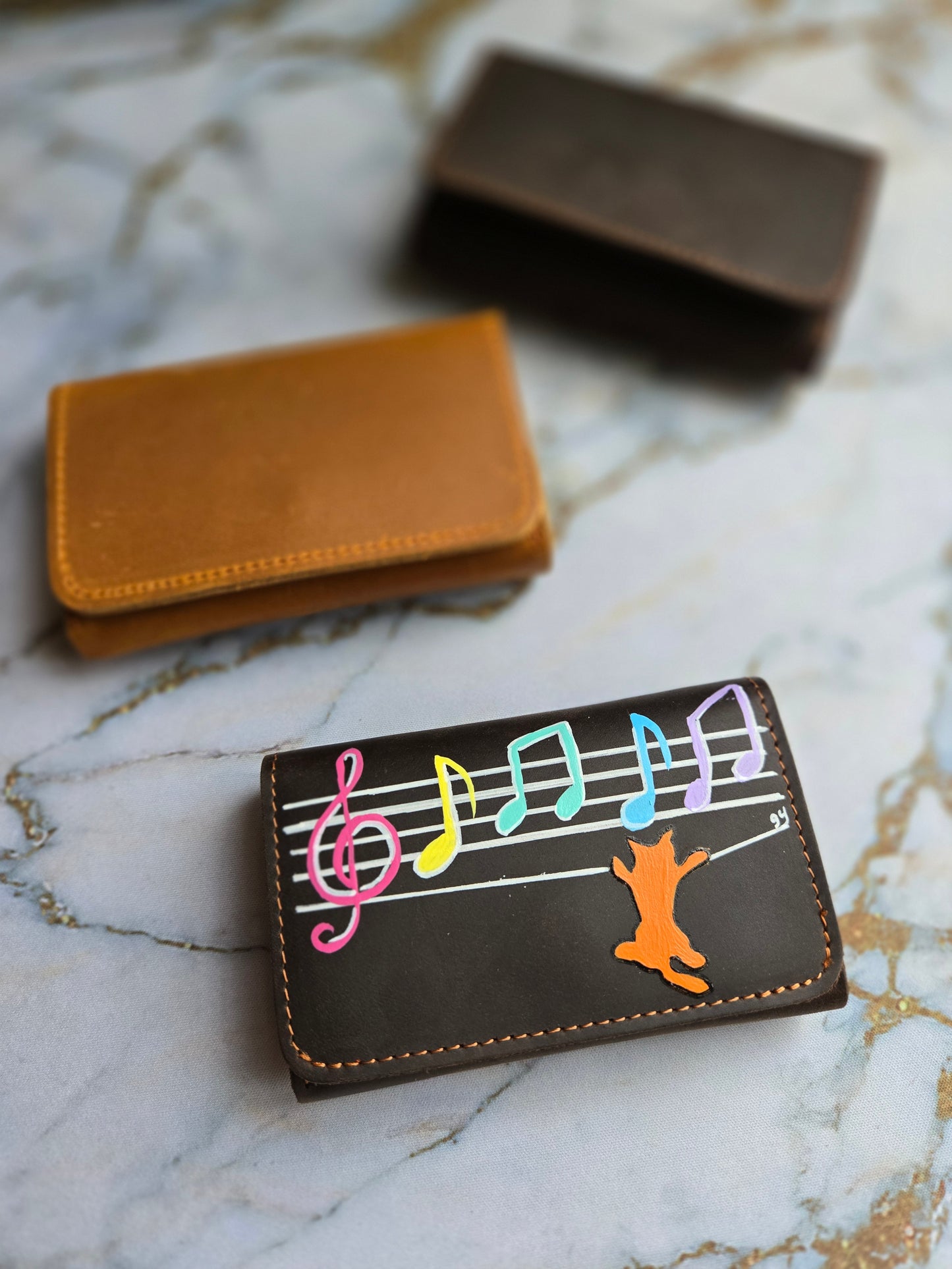 Musical Cat Leather Card Holder