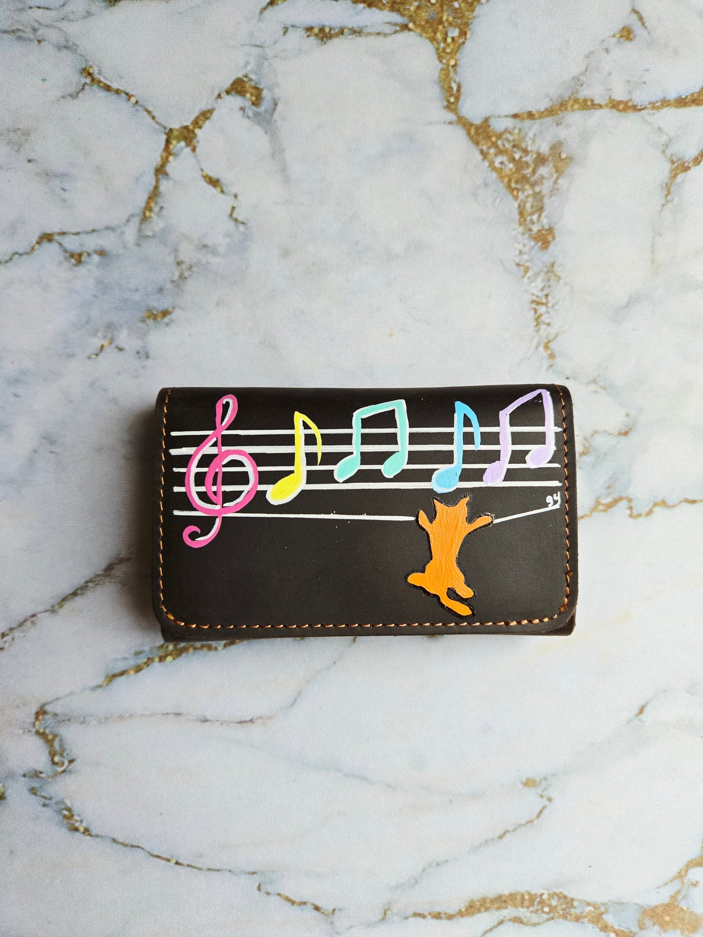 Musical Cat Leather Card Holder