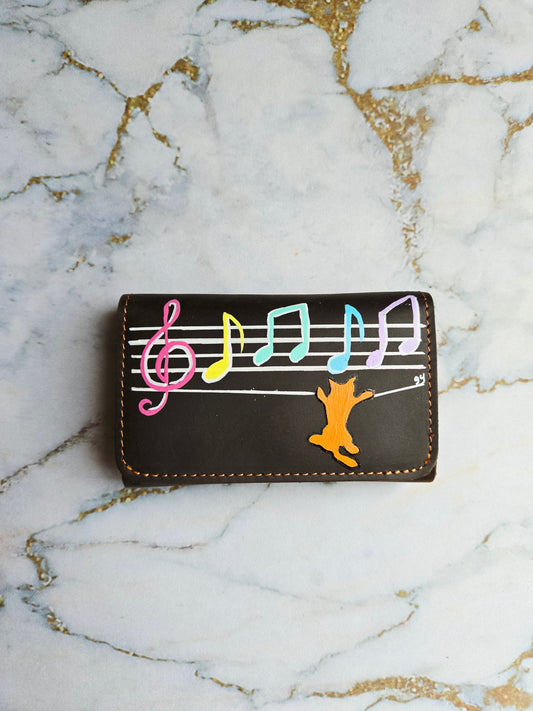 Musical Cat Leather Card Holder