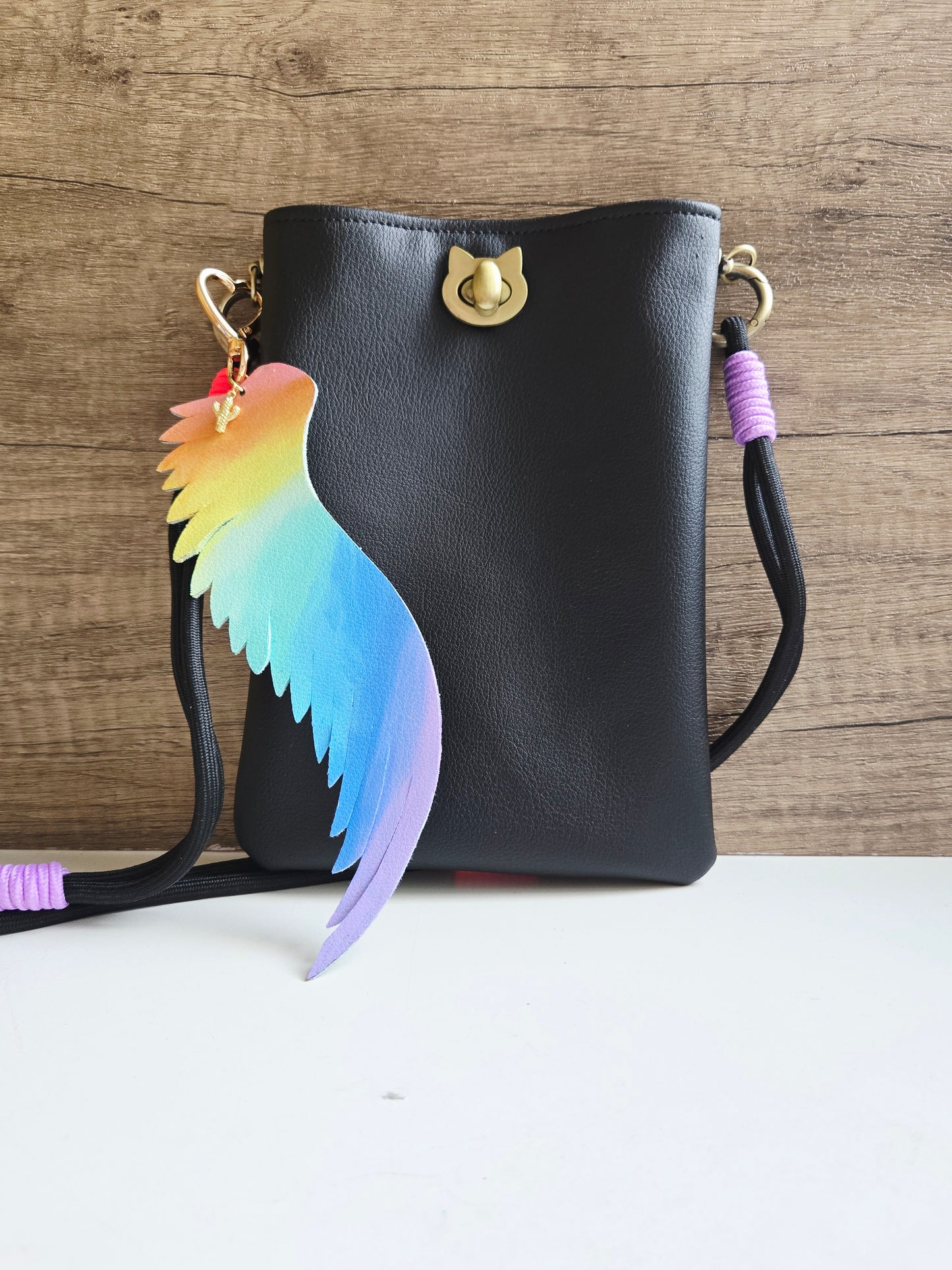 Cactus Leather Rainbow Winged Bag Charm/Keychain