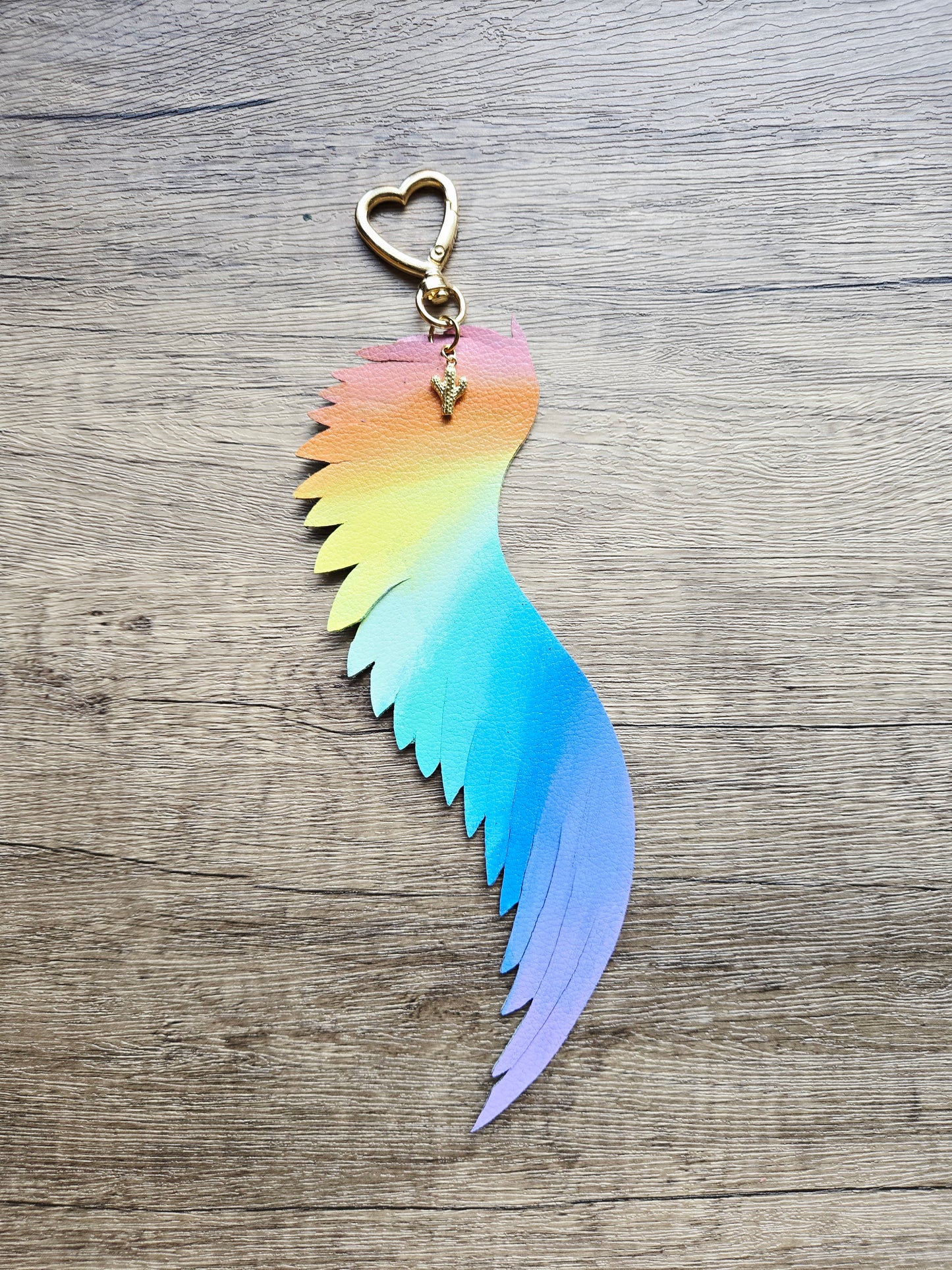 Cactus Leather Rainbow Winged Bag Charm/Keychain