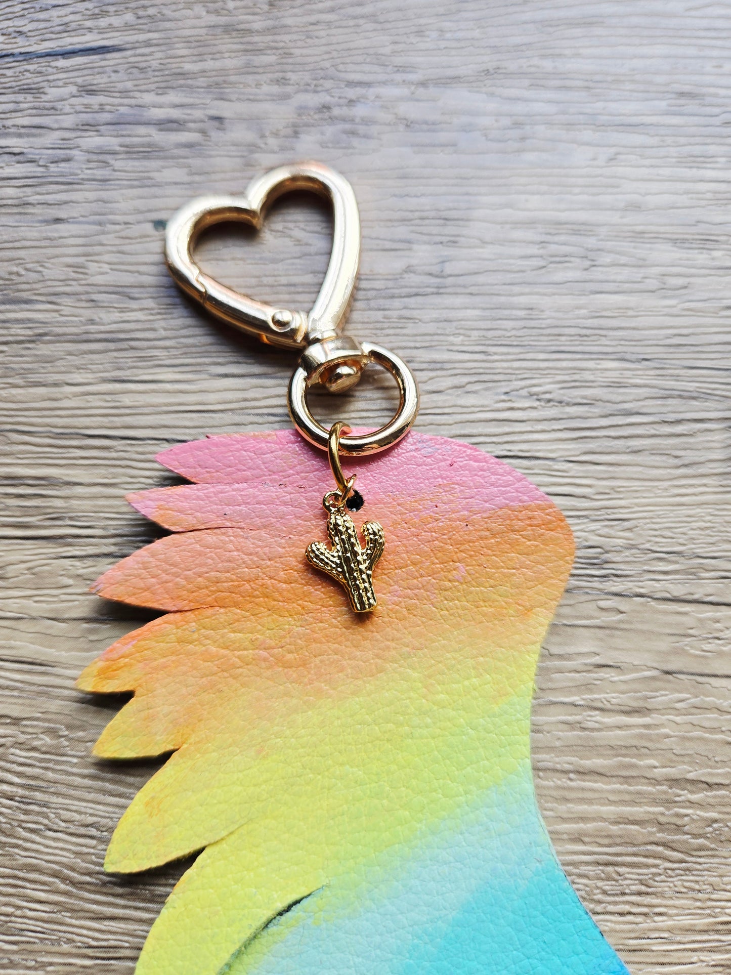 Cactus Leather Rainbow Winged Bag Charm/Keychain